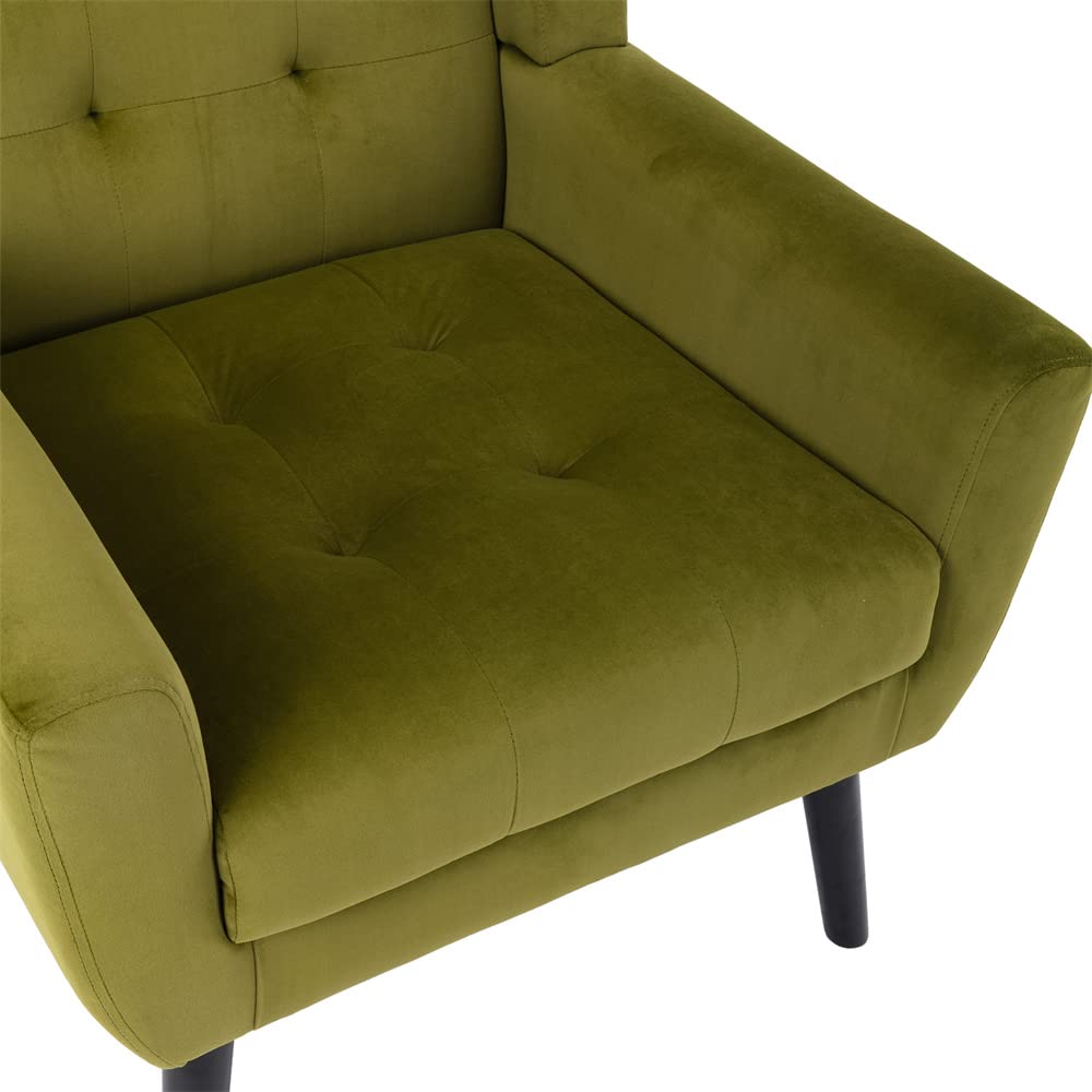 Modern Velvet Upholstered Accent Chair with Black Wooden Legs - Buttonless Tufted Armchair, Ergonomic Single Sofa with Padded Cushion - Comfortable Club Chair for Living Room, Bedroom & Office - Perfect for Relaxing, Reading or Enhancing Home Decor