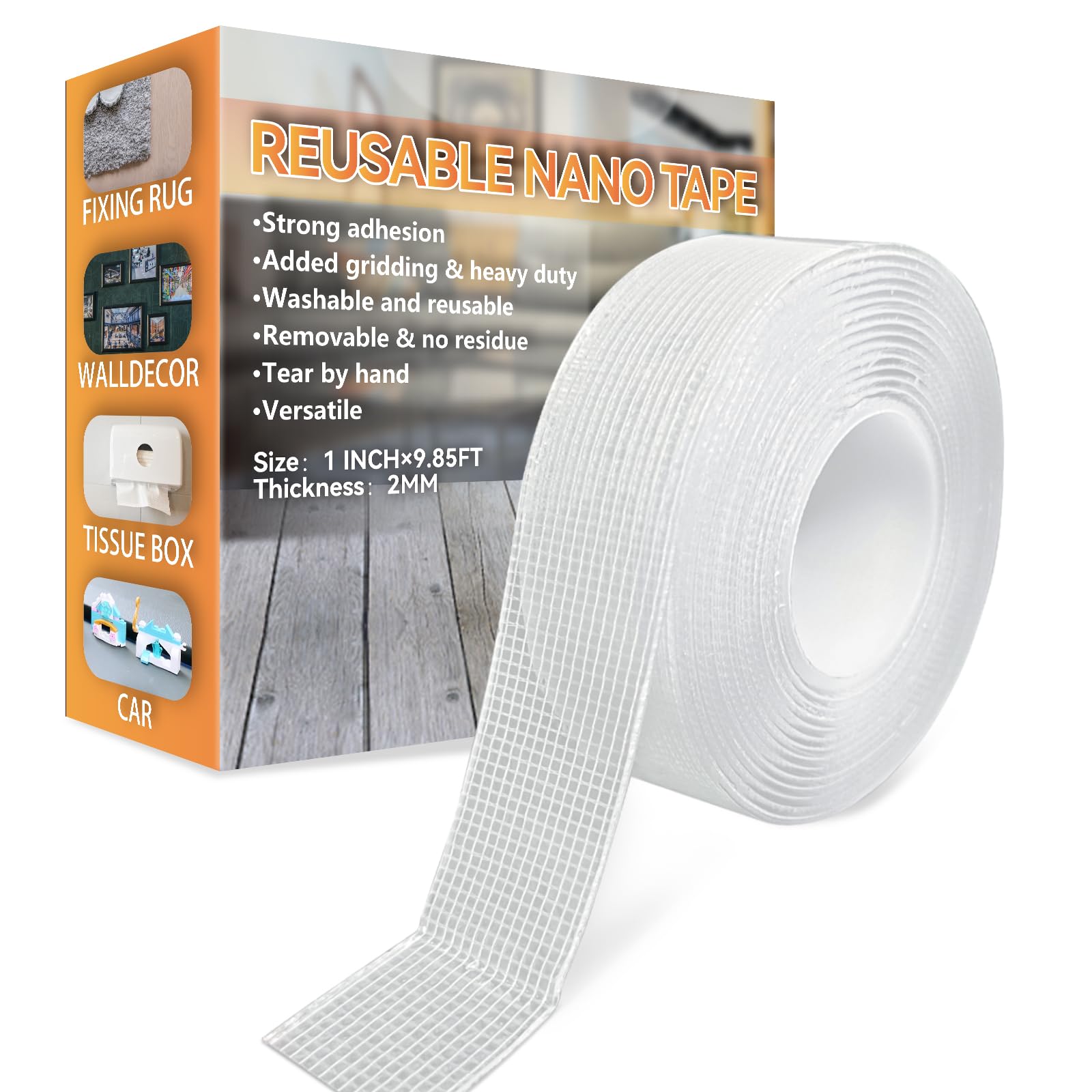 Birllaid Nano Double Sided Adhesive Tape - Heavy Duty Strong Mounting Tape for Walls, Posters & Crafts - 1 Inch x 9.85FT Clear Invisible Bonding Solution - Perfect for Home Decor, Office Organization & DIY Projects