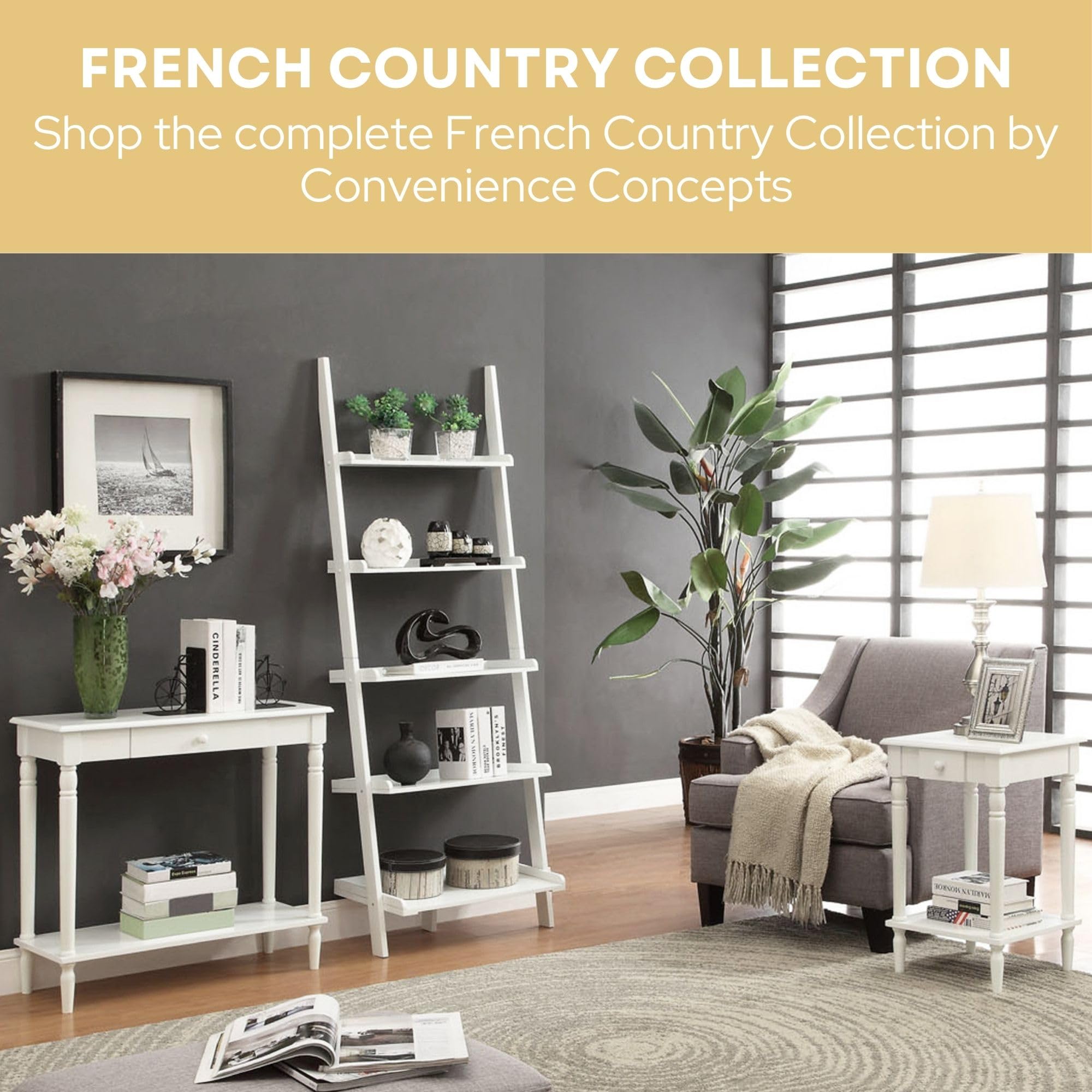 French Country Style No-Tools Assembly Chairside End Table in White - Perfect for Living Room, Bedroom, or Office Side Table