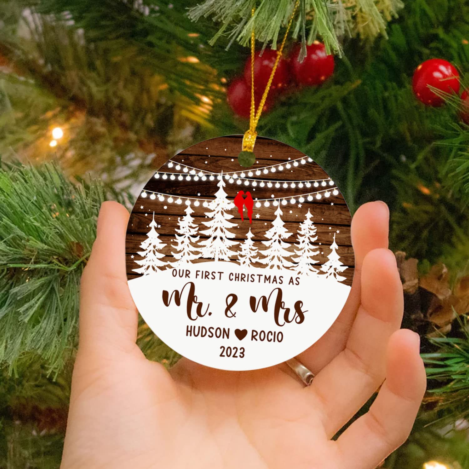 2025 Our First Christmas As Mr & Mrs Personalized Wooden Ornament - Custom Couple's First Married Christmas Tree Decoration - Handmade Hanging Keepsake for Newlyweds - Perfect for Holiday Decor, Gift Giving & Memory Preservation