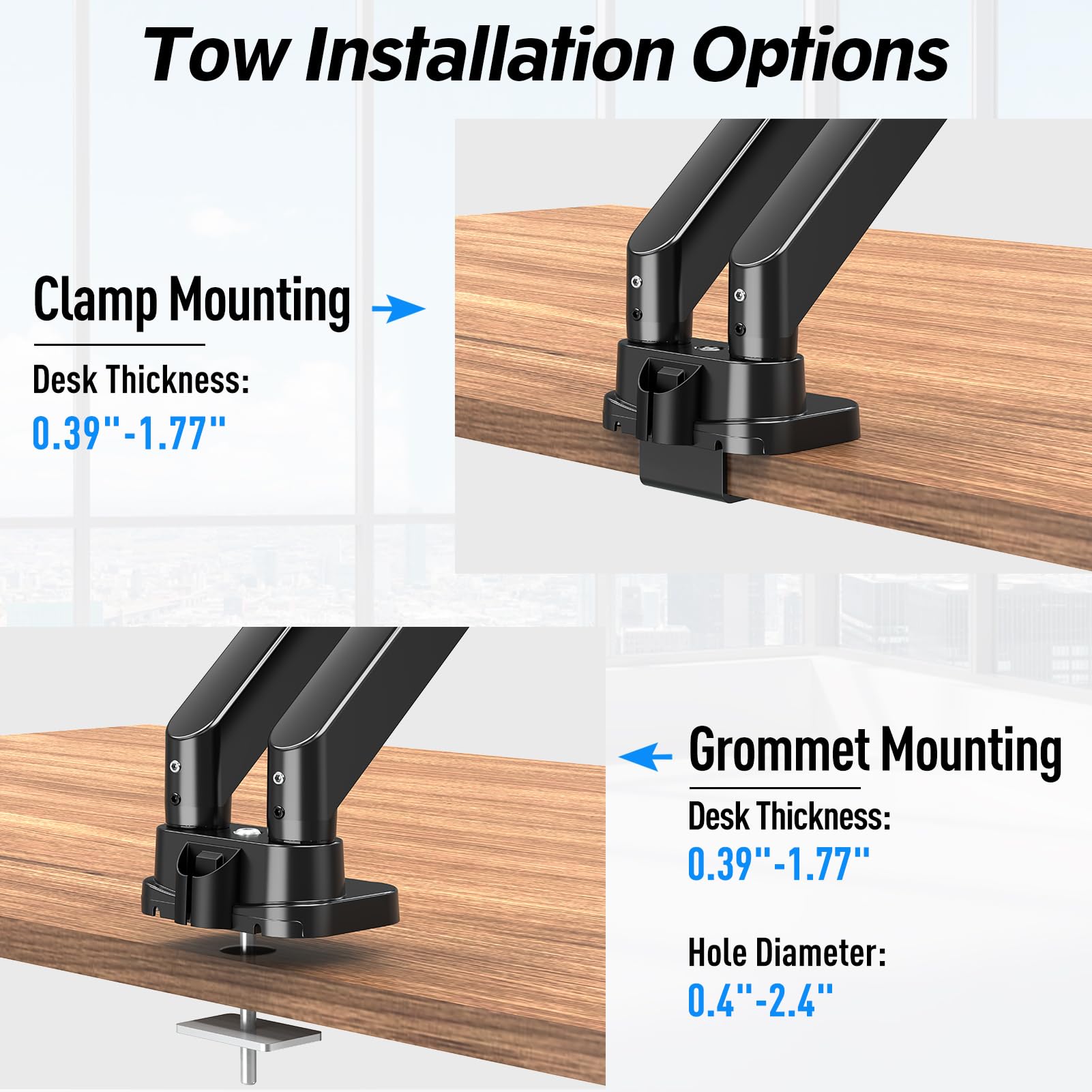 MOUNTUP Dual Monitor Stand for 13-39 Inch Screens - Adjustable Gas Spring Arms, Holds 4.4-33 lbs, VESA Compatible Desk Mount with USB Port - Perfect for Home Office, Gaming Setup & Workstation Ergonomics