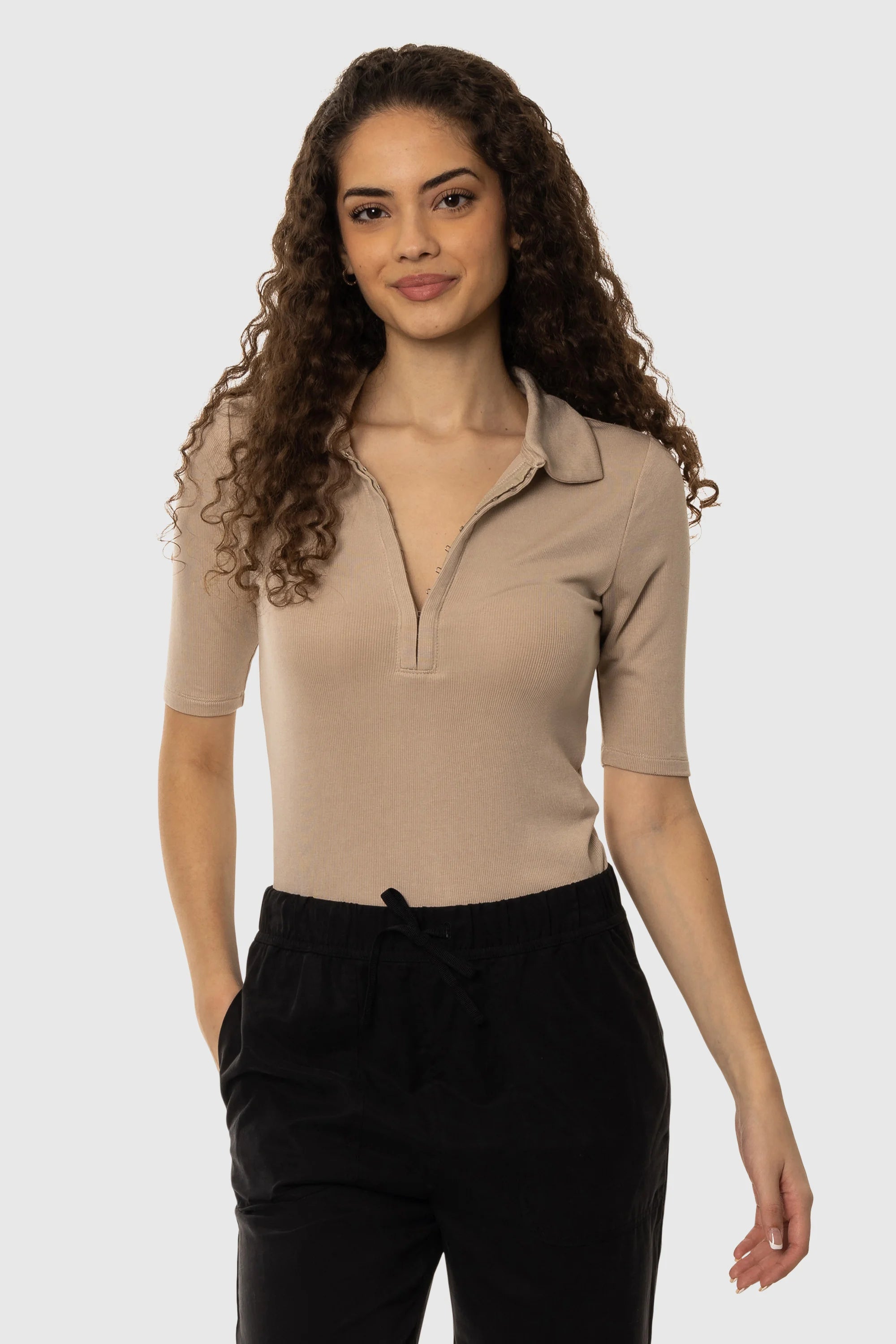 Stylish Ribbed Polo Shirt in Swiss Coffee - Perfect for Casual Outfits & Office Wear