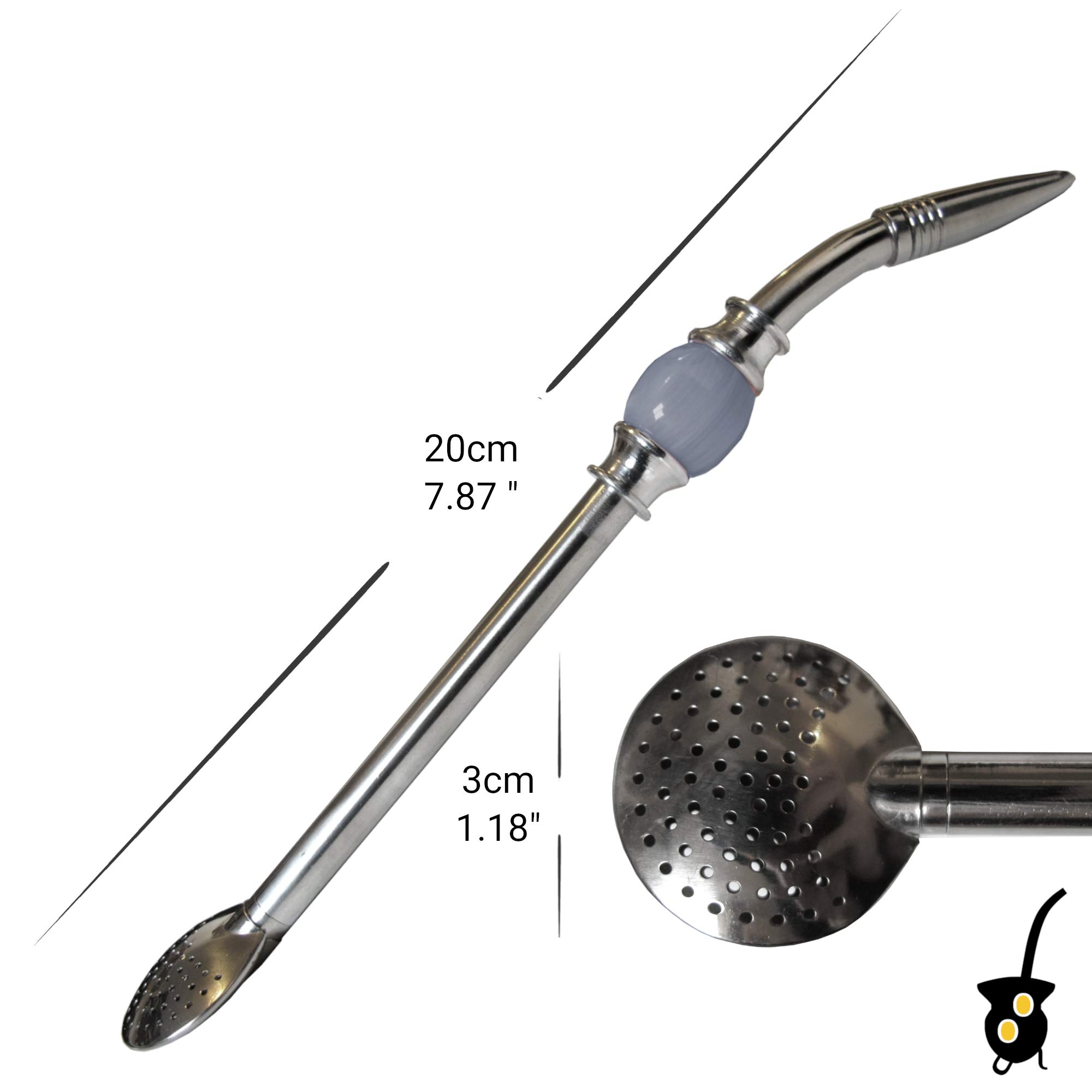 Premium Brazilian Bomba Bombilla with Grey Beads - Stainless Steel Yerba Mate Straw for Traditional Tea Drinking & Social Gatherings