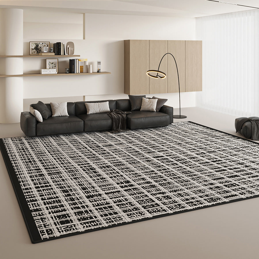 Black & White Mesh Net Rug - Timeless Modern Elegance for Living Room, Bedroom & Boho Decor | Non-Slip Soft Area Rug for Home & Office