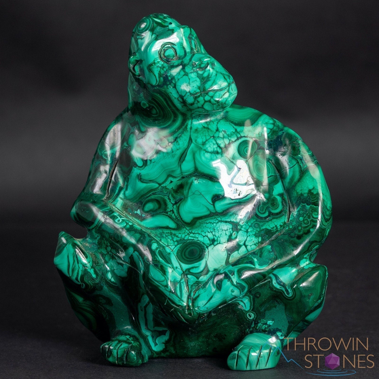 Hand Carved Malachite Gorilla Stone Statue - Large Healing Crystal Sculpture for Home Decor, Housewarming Gift & Feng Shui | Perfect for Living Room, Office & Meditation Space