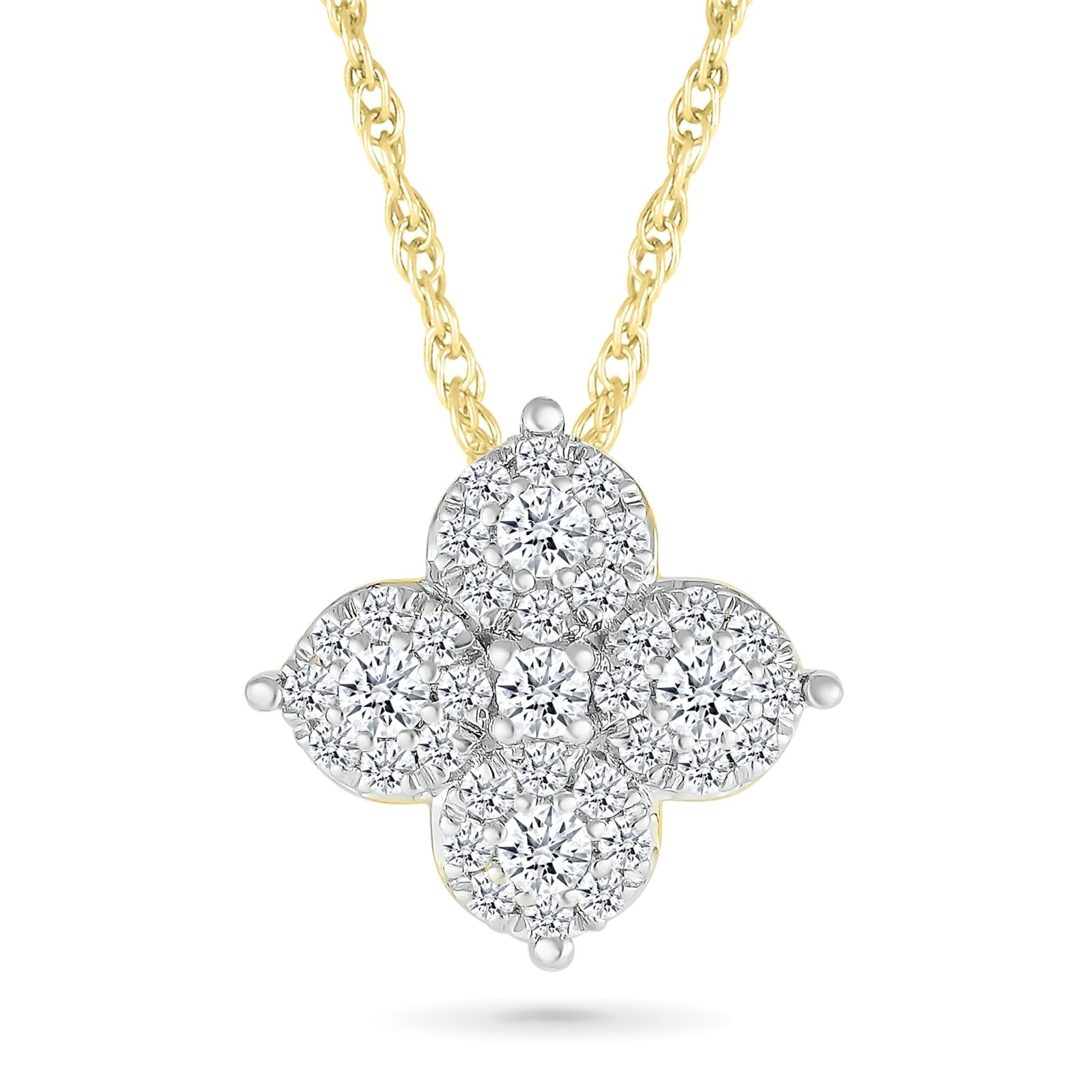 10k Yellow Gold Large Diamond Clover Necklace for Women - Elegant Four Leaf Clover Pendant Jewelry Gift for Birthday, Anniversary & Special Occasions