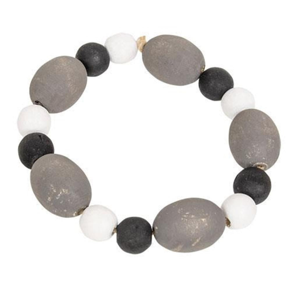 Distressed Wood Oval Bead Candle Ring - Black, White & Gray - Rustic Farmhouse Decor for Tables, Weddings & Home Centerpieces