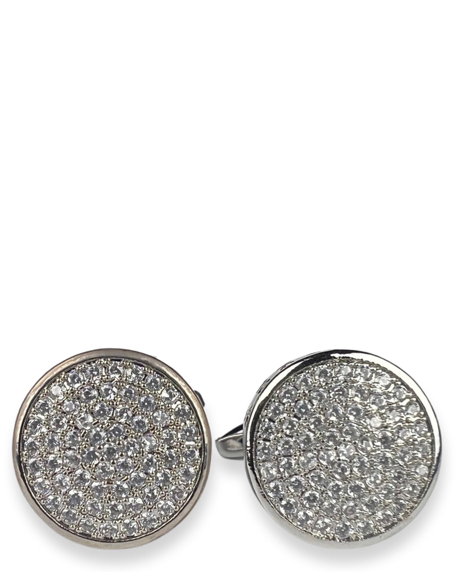 DÉCLIC Diamond Round Pave Cufflinks in Silver - Elegant Dress Accessories for Weddings, Prom & Formal Events