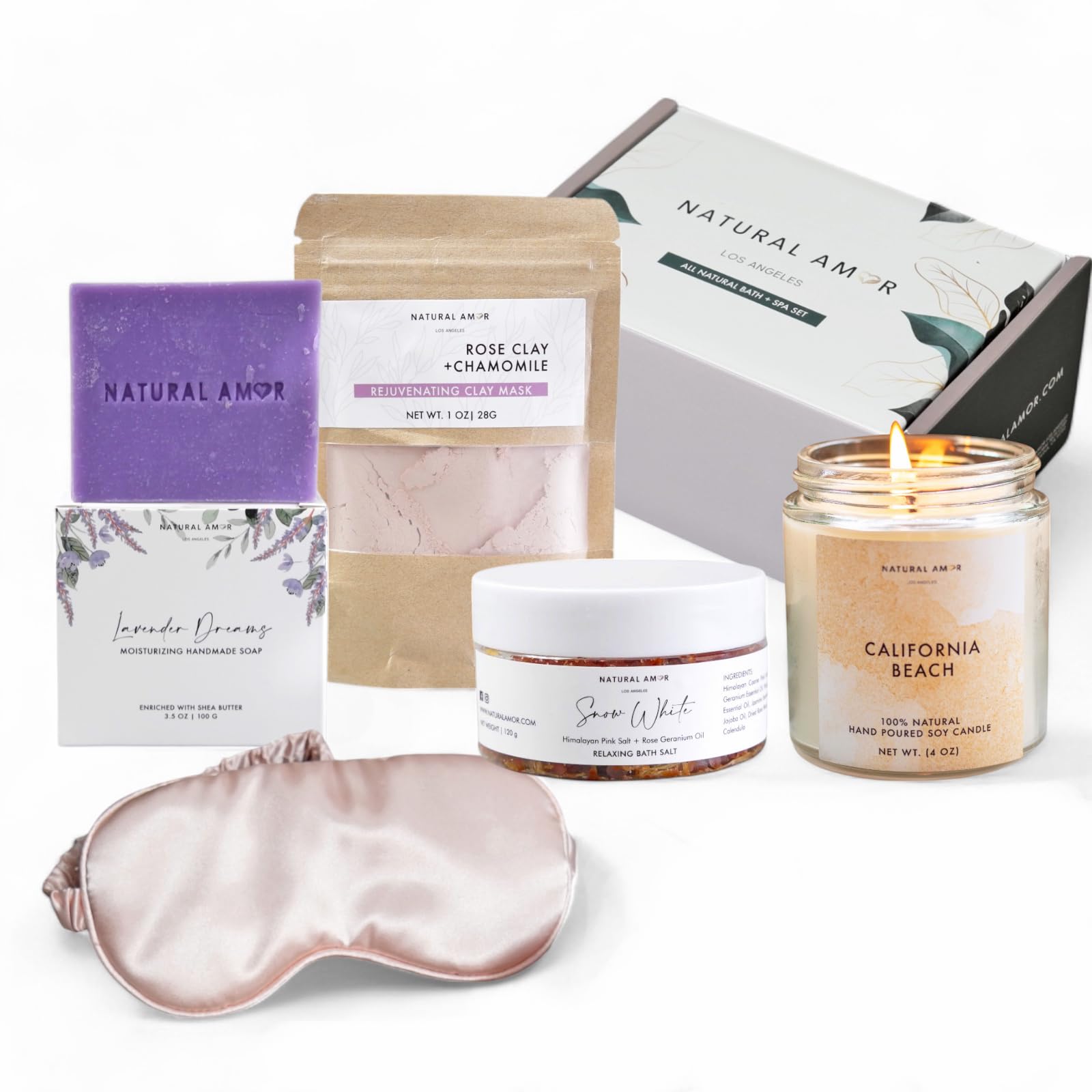 Natural Amor Handmade Spa Gift Set - 5 Piece Relaxing Skin Care Set for Women | Organic Self-Care Kit with Bath Salts, Body Butter & More | Perfect Birthday, Mother's Day & Holiday Gift | Ideal for Home Spa Nights, Pampering Sessions & Stress Relief