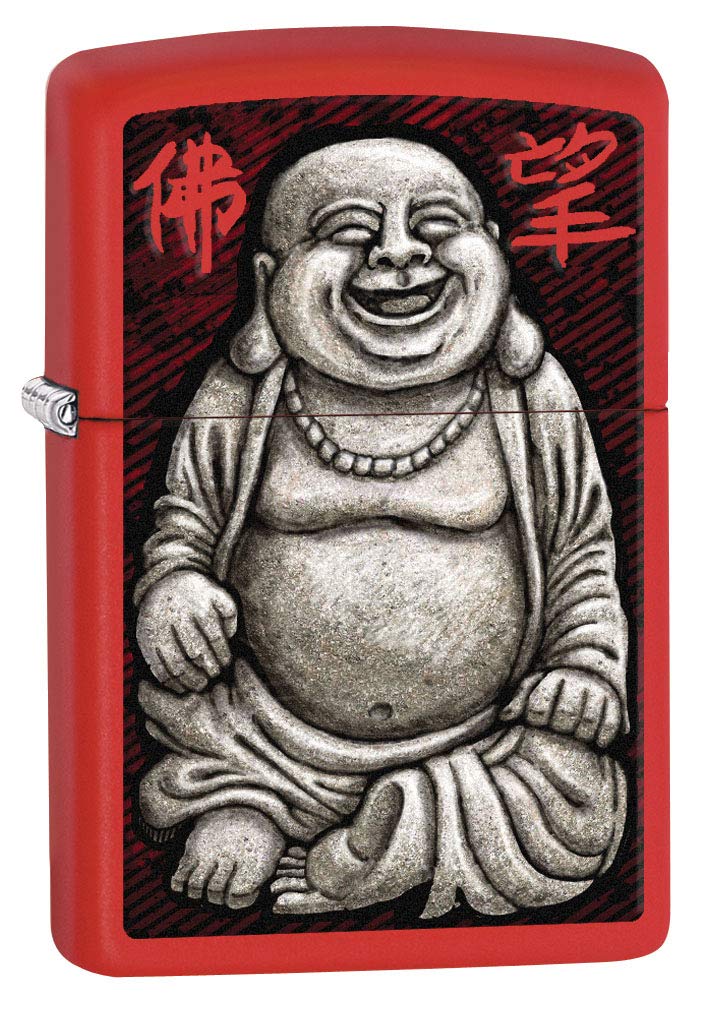 Zippo Lighter Laughing Buddha Red Matte 80439 - Windproof Refillable Lighter for Outdoor Camping, Hiking & Everyday Carry (EDC)