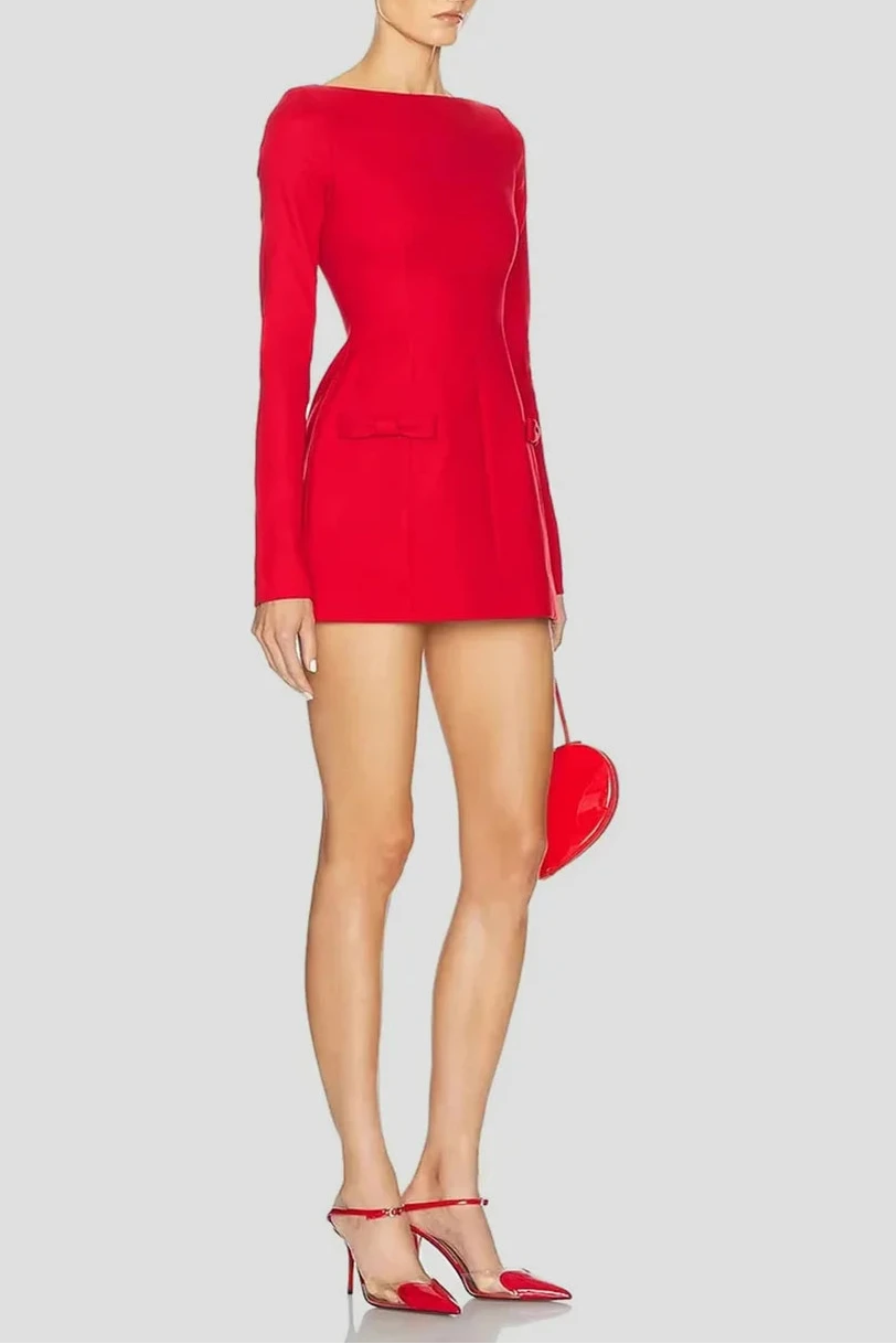 FREYA BOW DETAIL MINI DRESS - Elegant Party Cocktail Dress for Women, Perfect for Weddings, Date Nights & Special Occasions