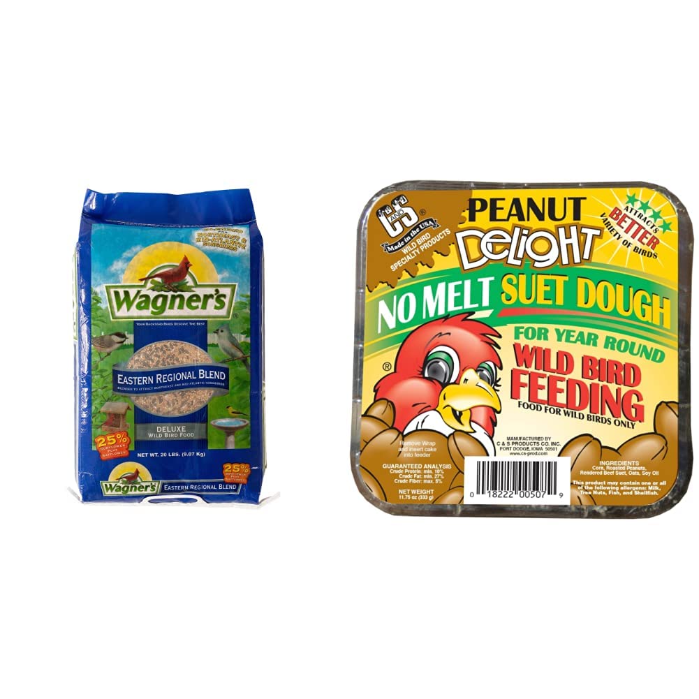 Wagner's 62004 Eastern Regional Wild Bird Food - 20-Pound Bag for Attracting Wild Birds | C&S 100214564 Peanut Delight No Melt Suet Dough - 12 Pack (11.75 oz) - Perfect for Backyard Bird Feeders & Bird Watching Enthusiasts