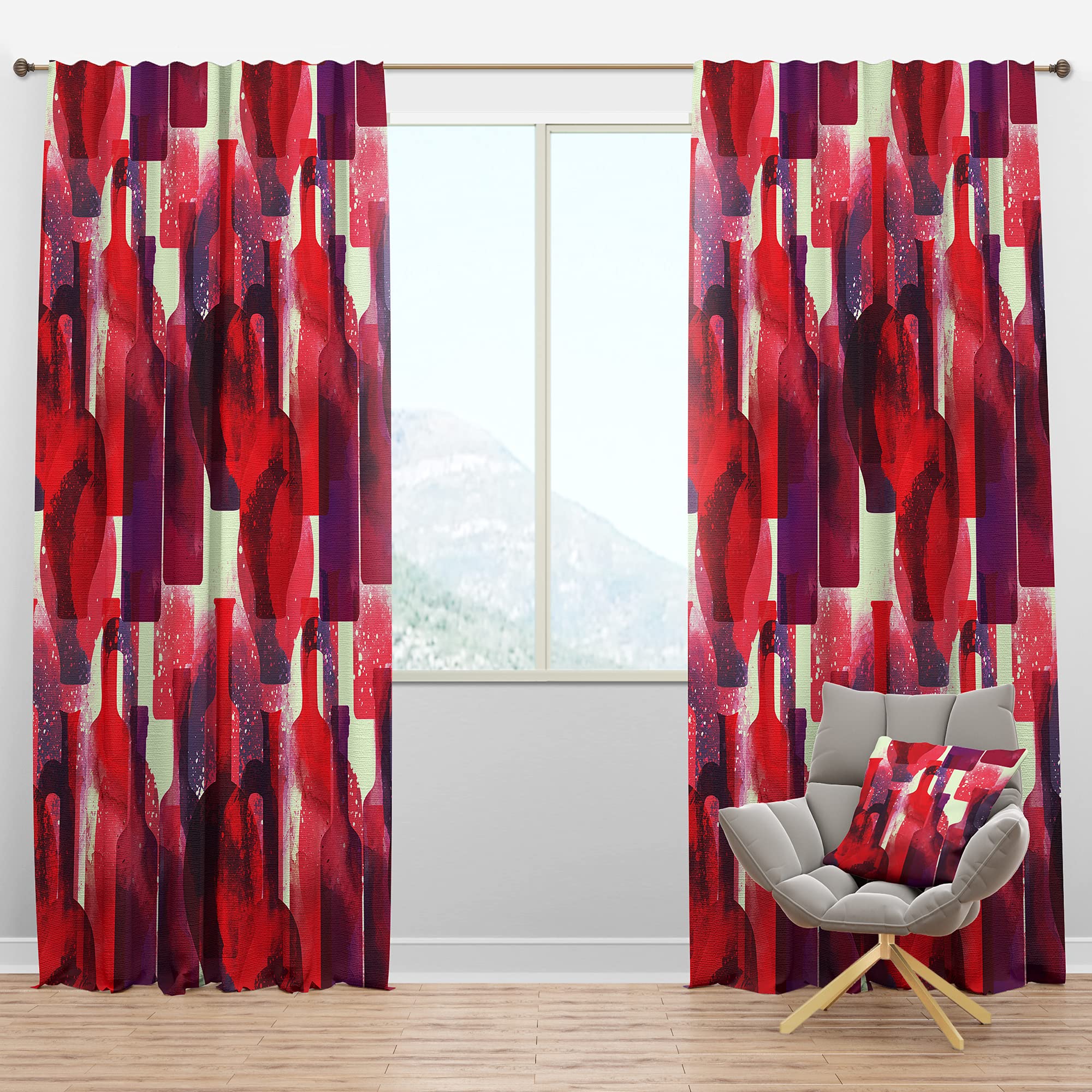 DesignQ Blackout Curtains 'Imprints of Wine Bottles' - Thermal Insulated Single Panel Window Drapes (52x95 inches) for Bedroom & Living Room - Noise Reducing & Energy Saving Home Decor