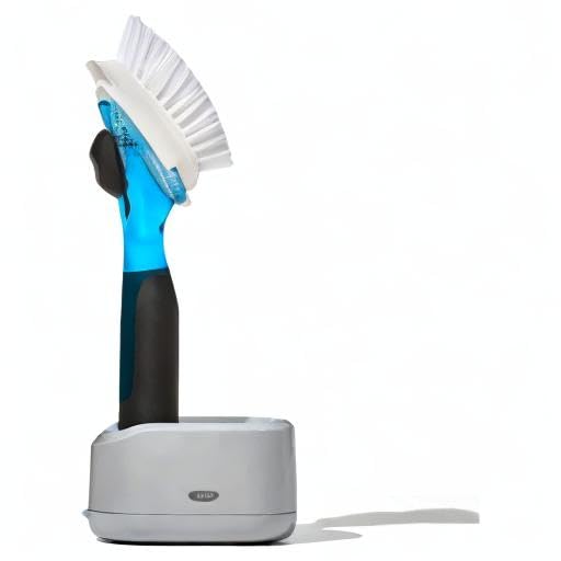 OXO Good Grips Soap Dispensing Dish Brush with Storage Holder - Kitchen Cleaning Brush for Dishes, Pots & Pans - Perfect for Sink, Countertop or Cabinet Organization