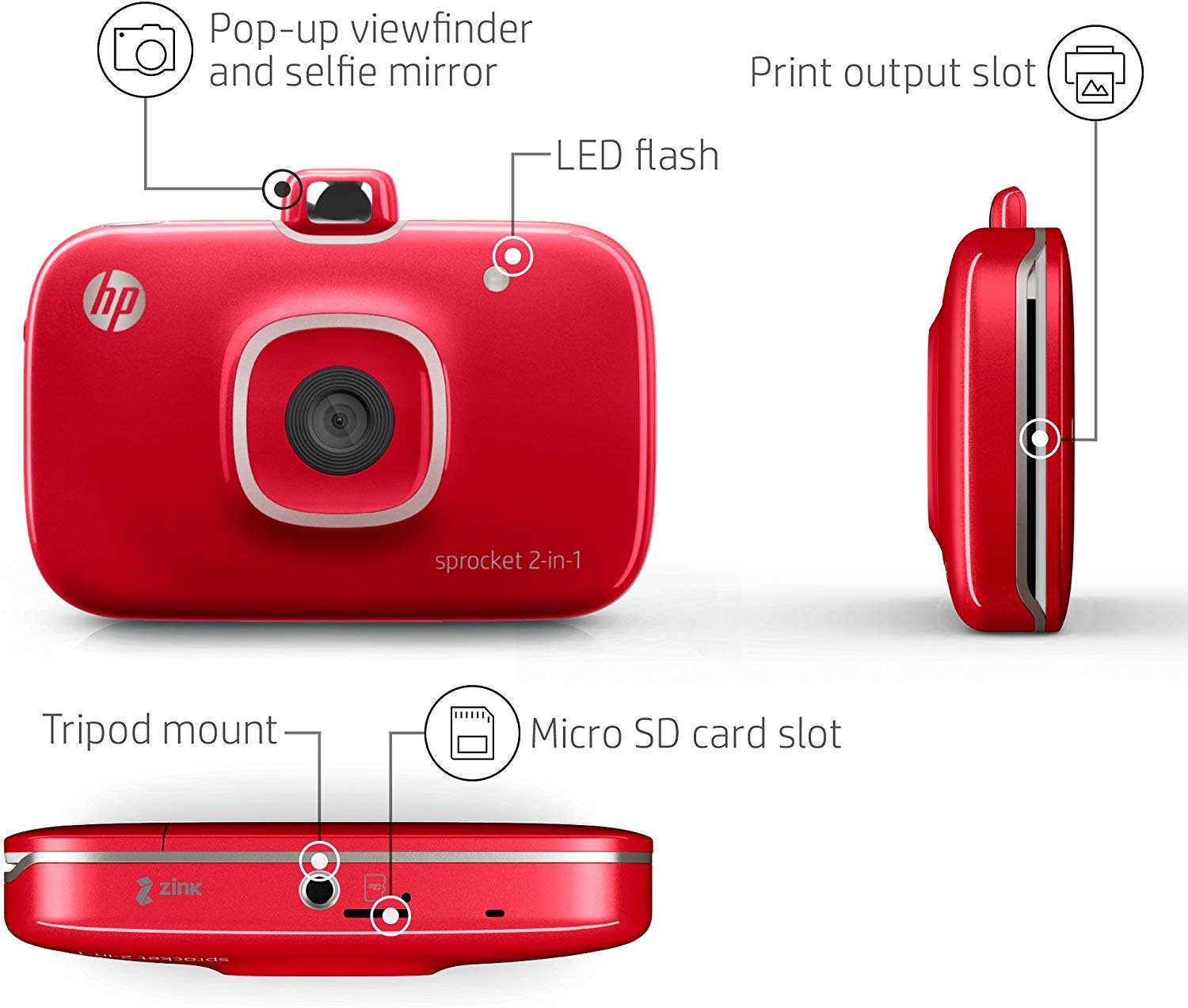 HP Sprocket 2-in-1 Portable Photo Printer & Instant Camera - Print 2x3