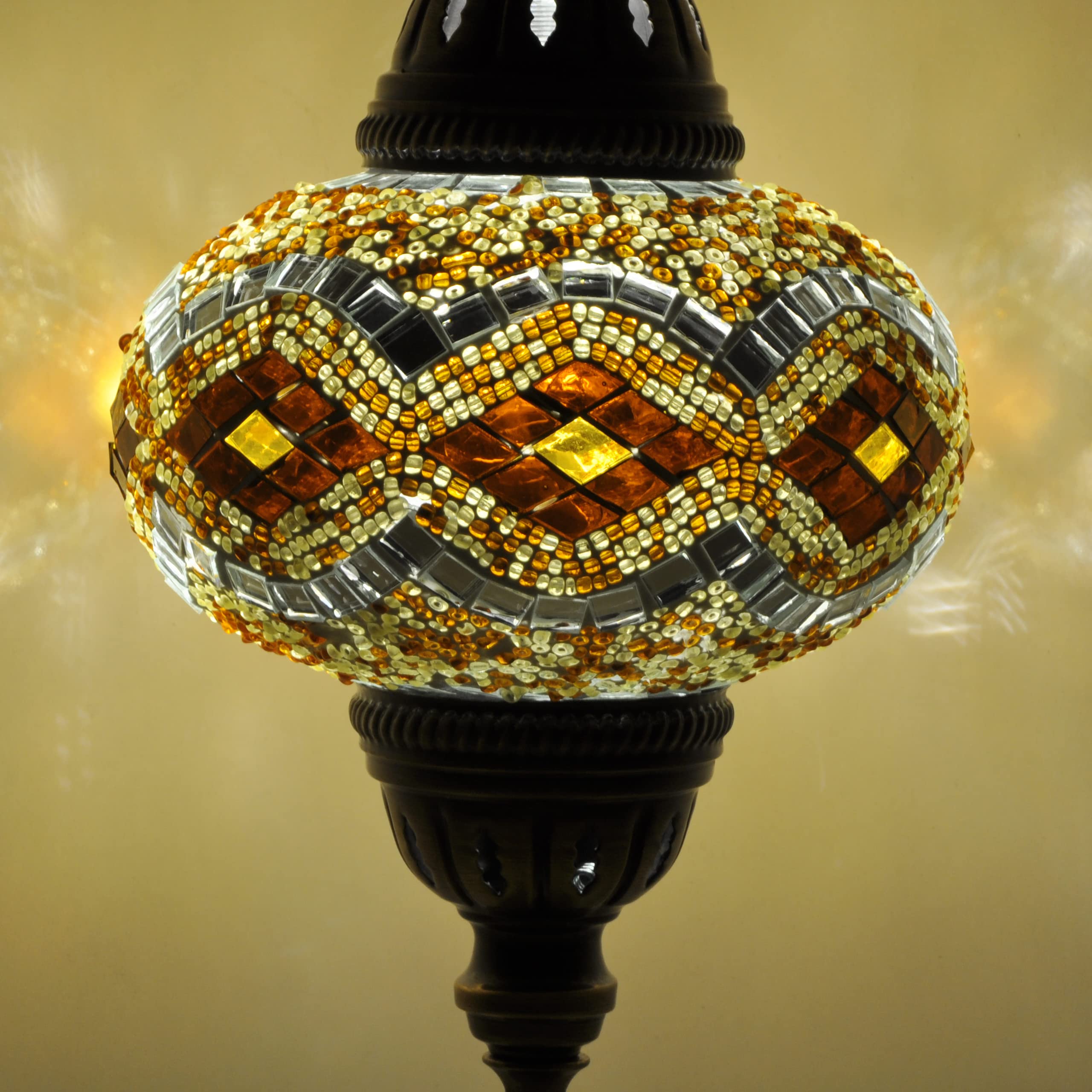 10 Styles Mosland Handmade Turkish Mosaic Table Lamp - Bronze Base Moroccan Tiffany Night Light with LED Bulb for Bedroom, Living Room & Home Decor | Brown Glass Lamp for Cozy Ambiance & Romantic Lighting