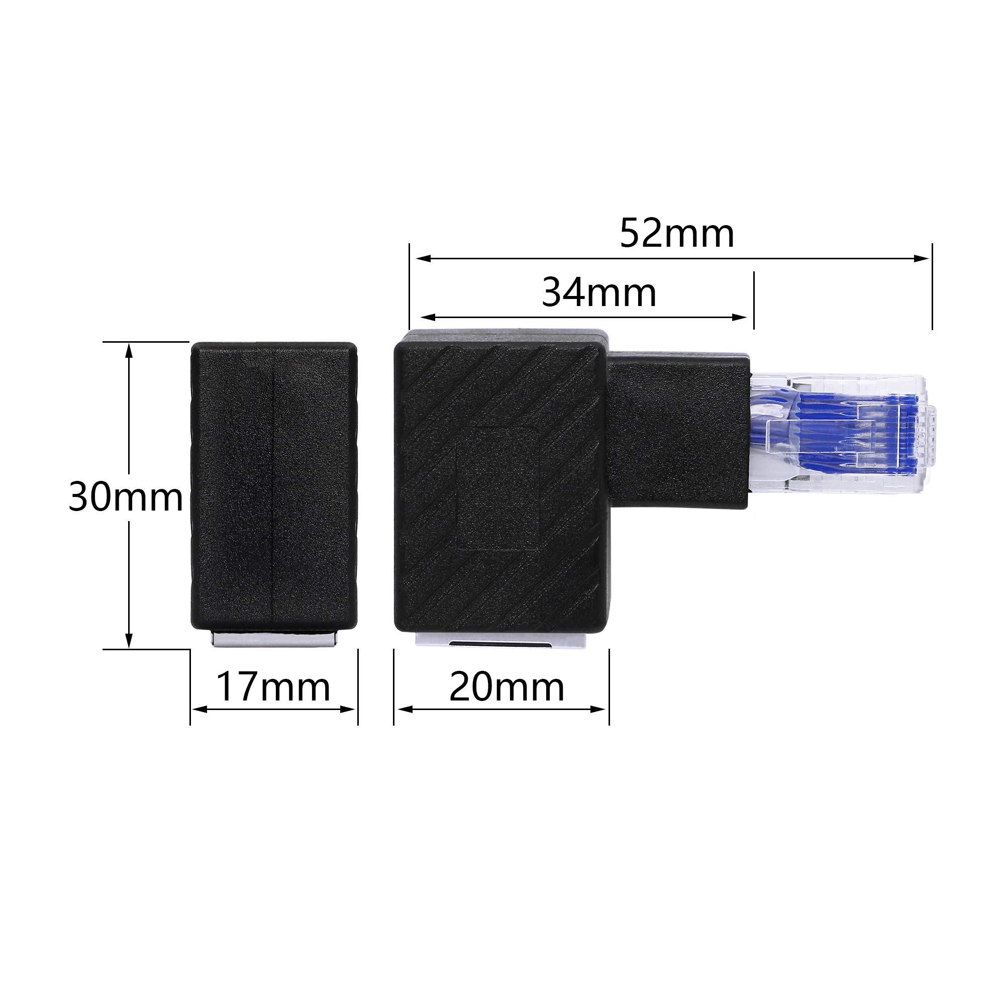 90 Degree Left Angle Ethernet Adapter - RJ45 Male to Female Cat6 LAN Extension Connector for Computers, Laptops, Routers (2-Pack) - Perfect for Tight Spaces & Cable Management