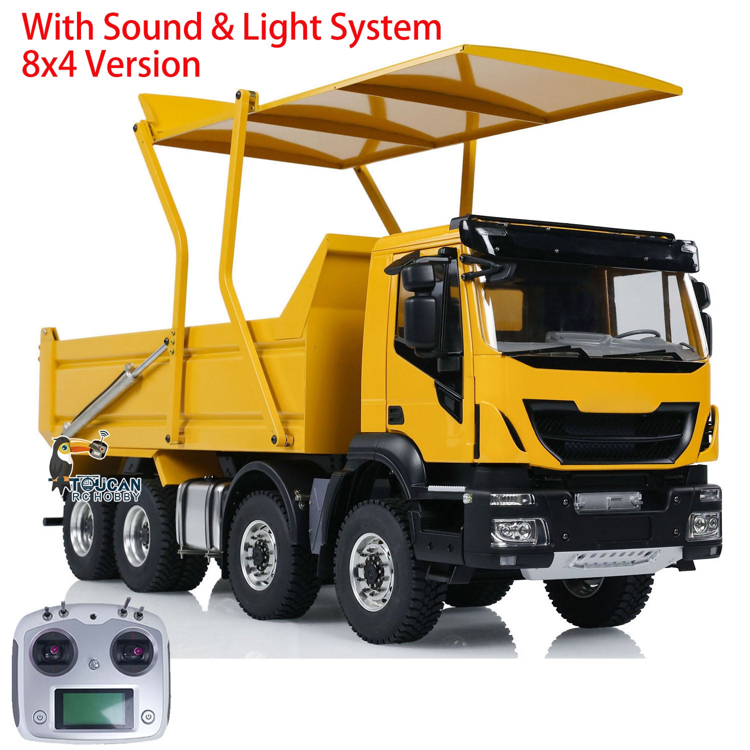 1/14 Scale Metal RC Hydraulic Dump Truck with Flip Cover, LED Lights & Sound System - Remote Control Construction Vehicle for Kids & Adults - Perfect for Play, Collecting & Display
