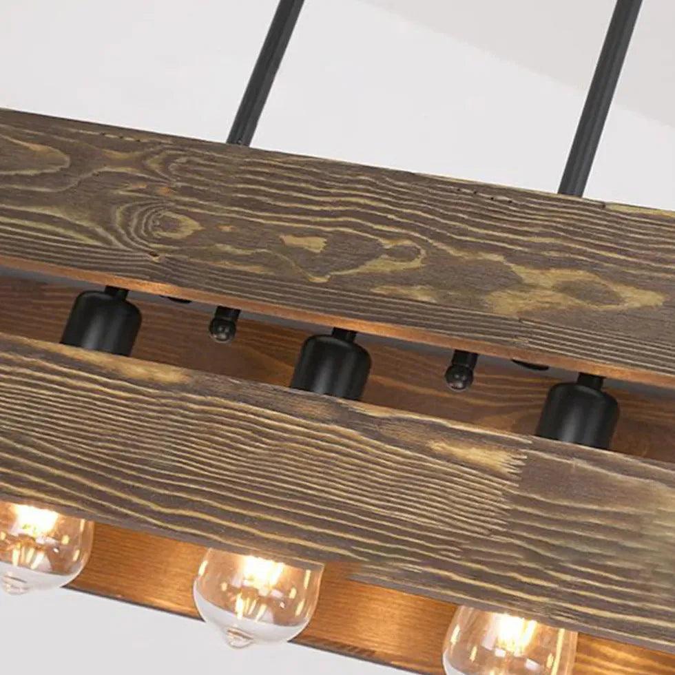 Vintage Rectangular Wooden Frame Dining Room Pendant Light - Farmhouse Style Hanging Chandelier for Kitchen Island, Breakfast Nook & Dining Table Lighting