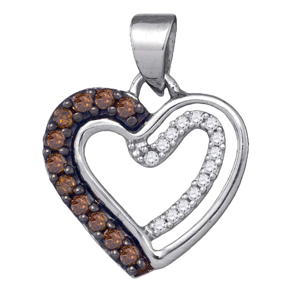 10K White Gold Women's Round Brown Diamond Heart Pendant Necklace - 1/5 CTTW - Perfect for Valentine's Day Gifts, Anniversary Presents & Romantic Occasions