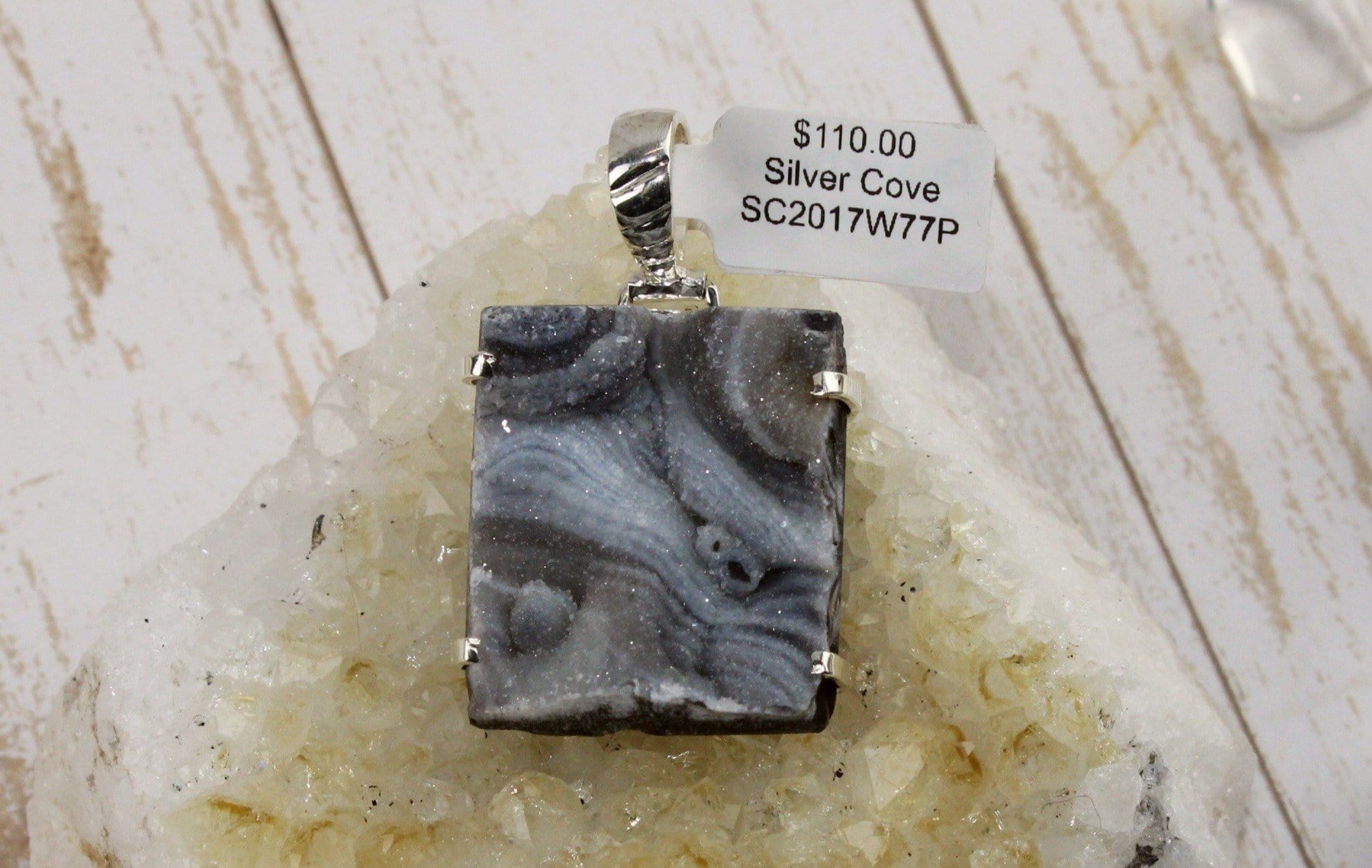 Natural Chalcedony Conchive & Quartz Druzy Pendant Necklace - Healing Crystal Jewelry for Meditation, Energy Balancing & Spiritual Gifts