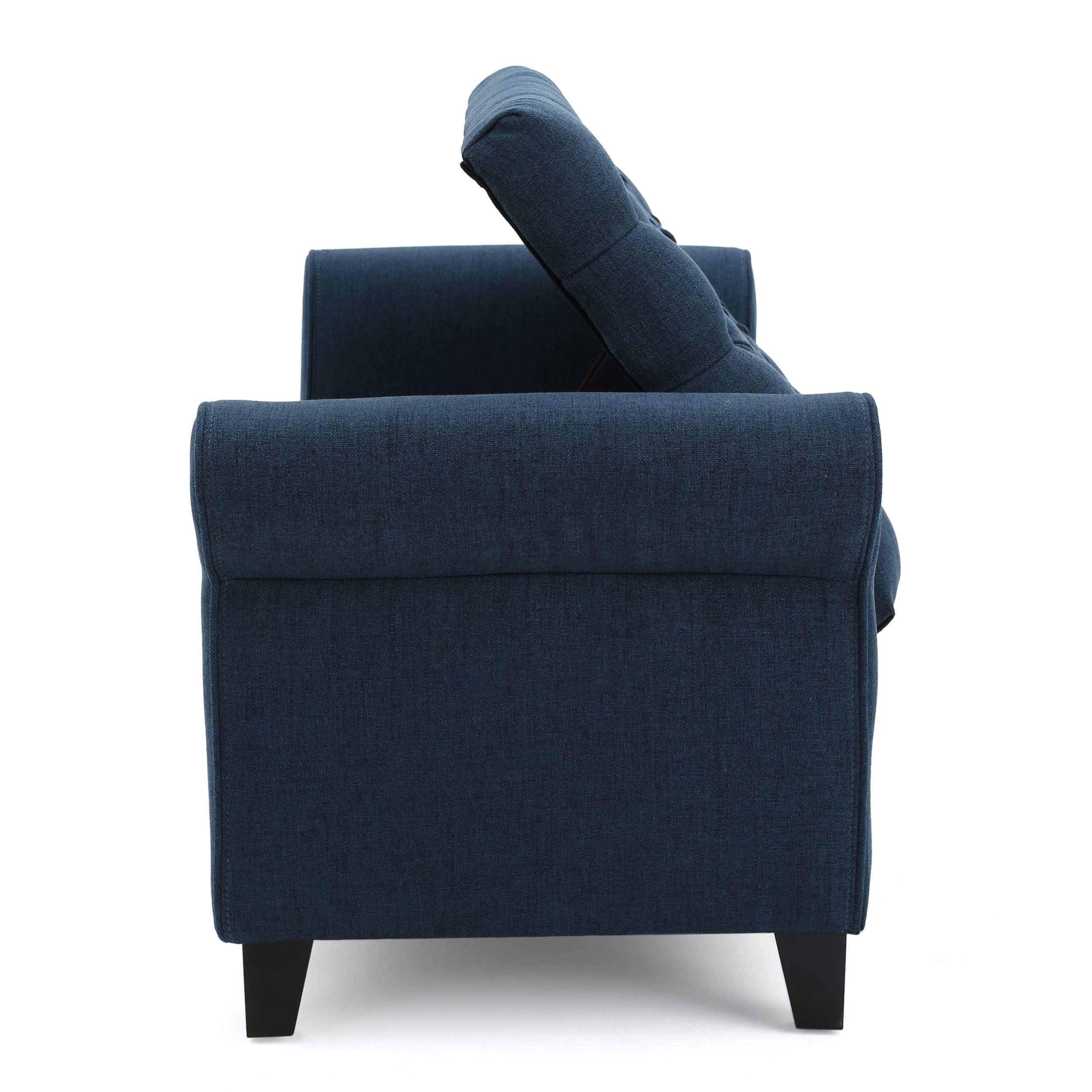 Christopher Knight Home Keiko Fabric Storage Bench with Arms - Dark Blue Upholstered Entryway Bench (19.75