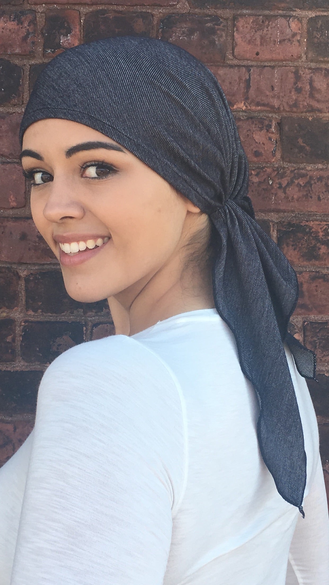 Black Denim Tie Back Hat - Soft, Comfortable & Stretchy Pre-Tied Hair Wrap for Women | Perfect for Casual Outfits, Beach Days & Fashion Accessories
