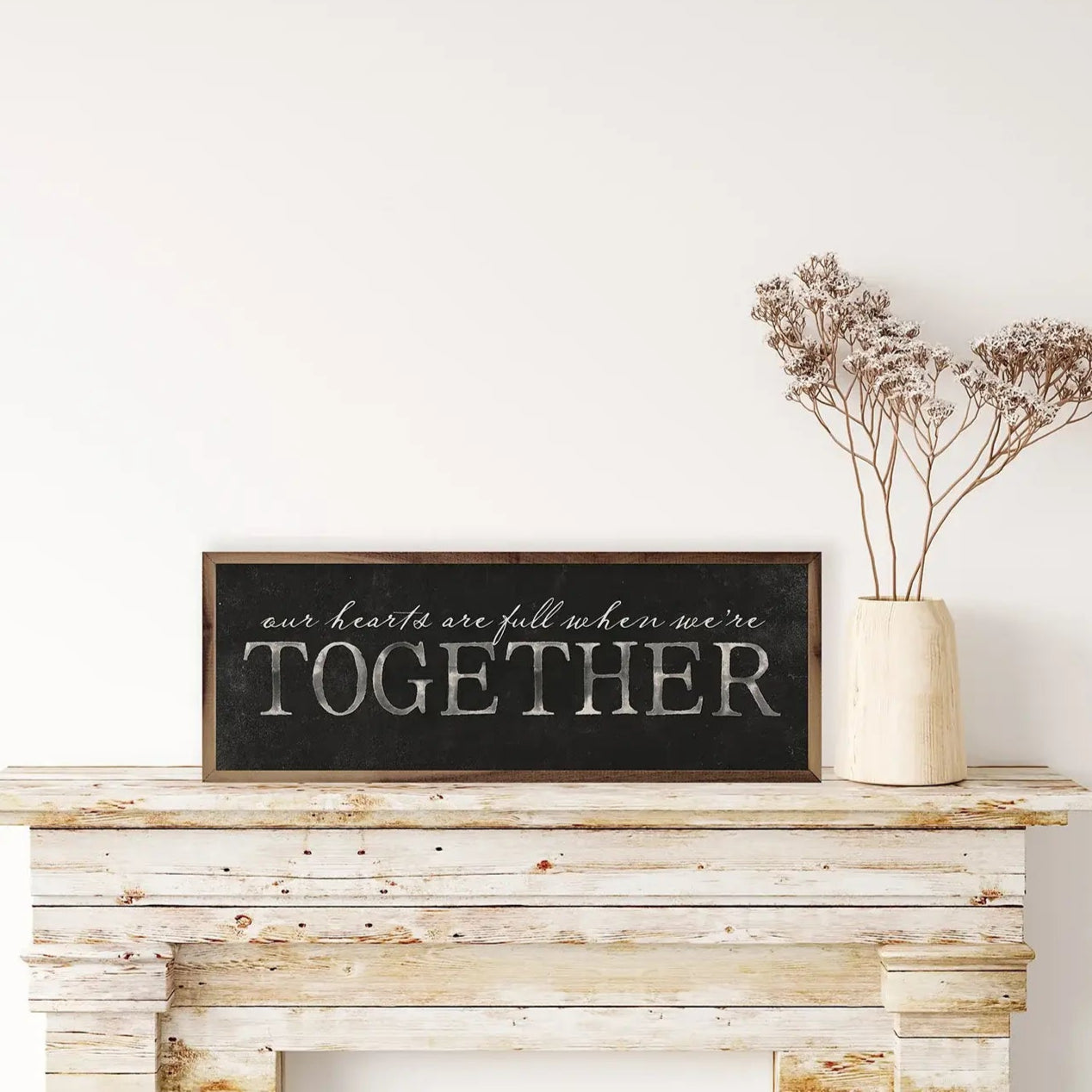Hearts Are Full Together Wood Framed Print - Romantic Home Decor for Couples, Bedroom & Living Room Wall Art
