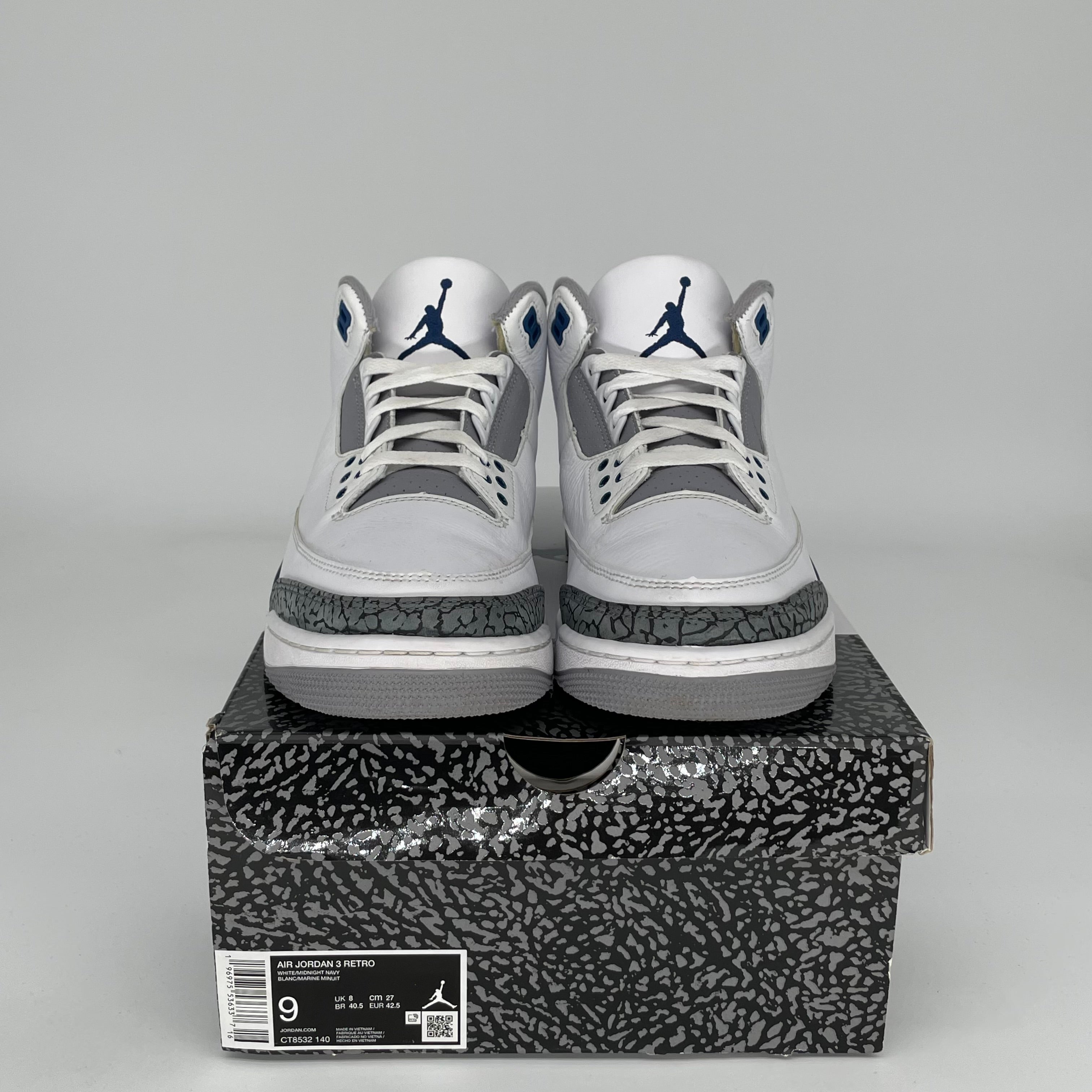 AIR JORDAN 3 Retro Midnight Navy Men's Basketball Shoes Size 9 - CT8532-140 | Authentic Nike Sneakers for Casual Wear, Street Style & Sports Performance