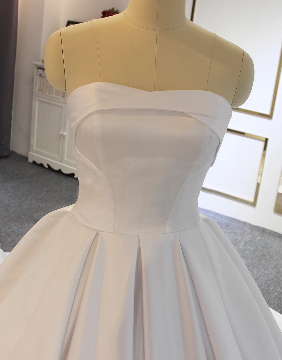 Elegant Affordable Satin Wedding Dress - Simple Bridal Gown Ball Gown for Bride | Perfect for Church Ceremony, Beach Wedding & Reception Party