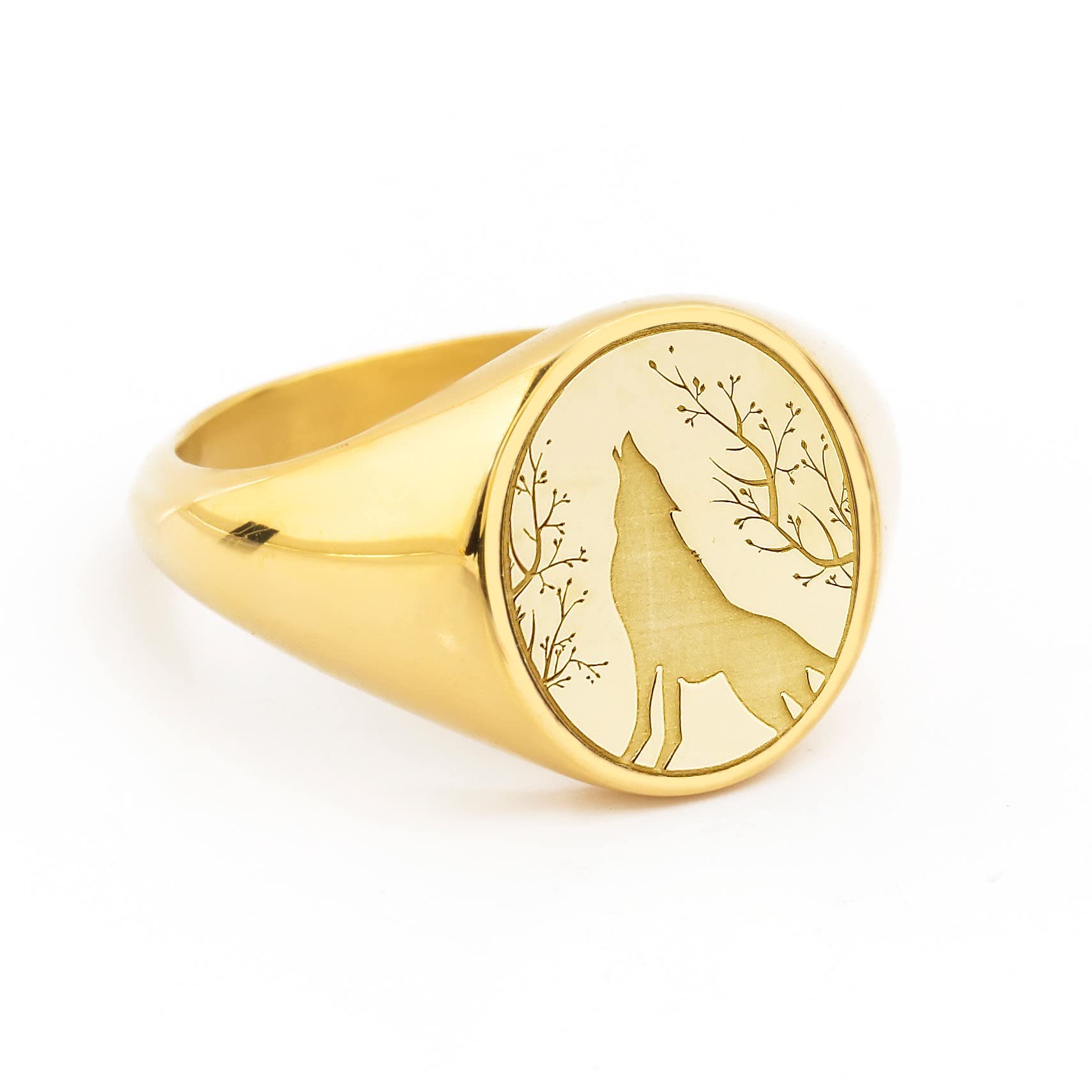 Howling Wolf Signet Ring for Men - Sterling Silver Engraved Wolf Head Ring - Viking Jewelry Gift for Him - Perfect for Outdoor Adventures and Gothic Fashion