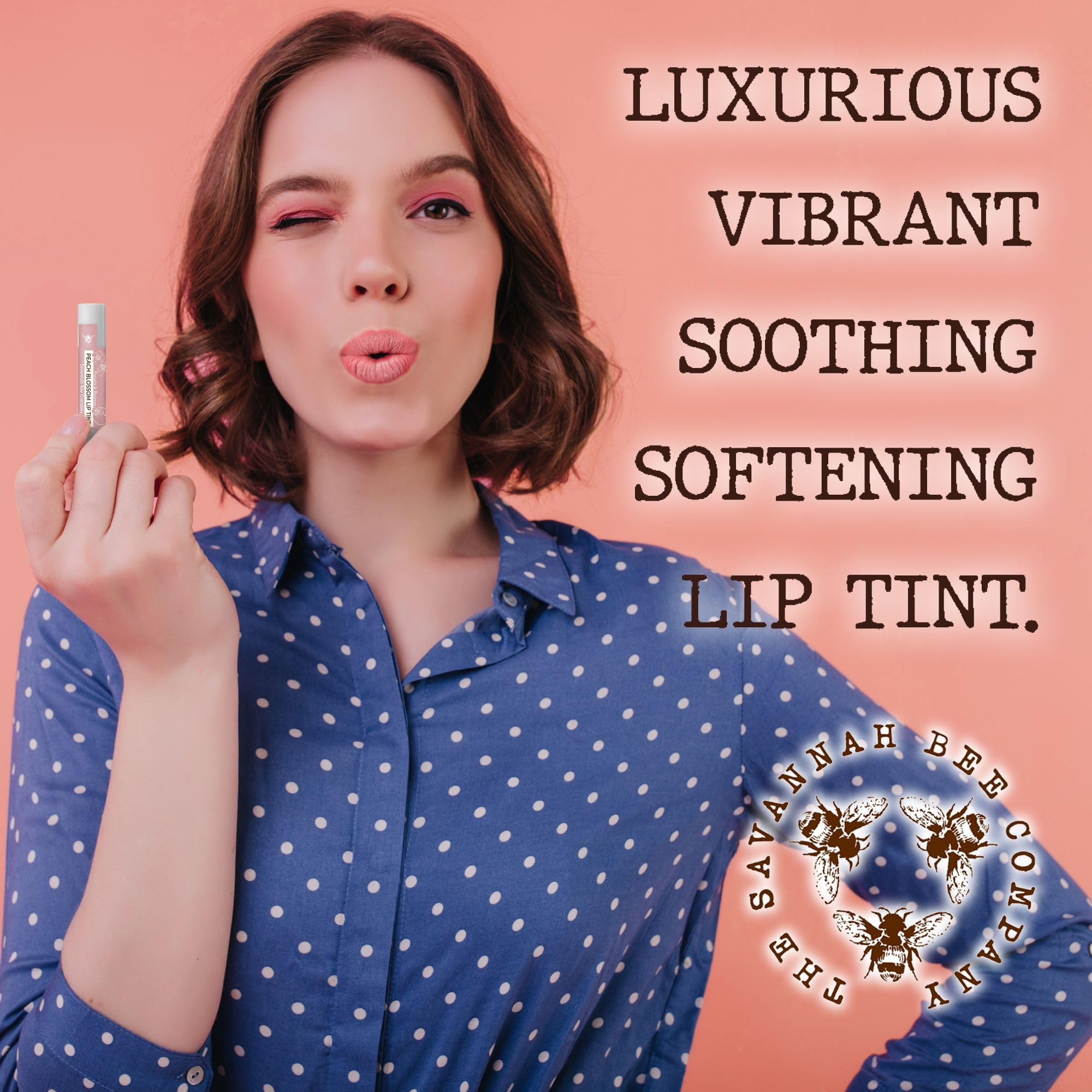 Savannah Bee Company Peach Blossom Lip Tint - Natural Moisturizing Lip Balm for Dry Lips with Honey & Beeswax | Perfect for Daily Hydration & On-the-Go Lip Care