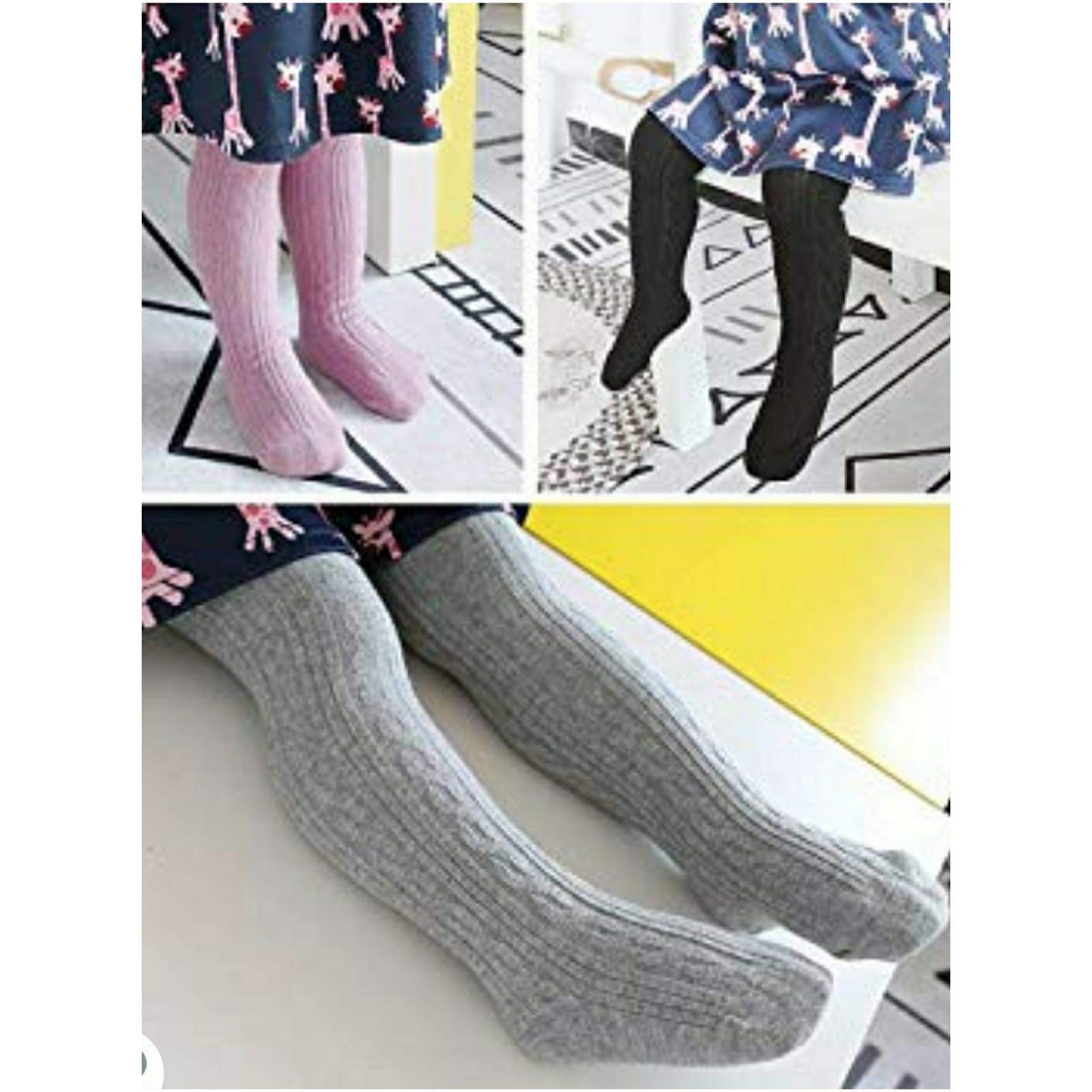 6 Pairs Cable Knit Knee High Socks & Tights for Baby Girls - Soft Warm Leggings Stockings for Infants & Toddlers - Perfect for Winter, Christmas Gifts & Photo Shoots