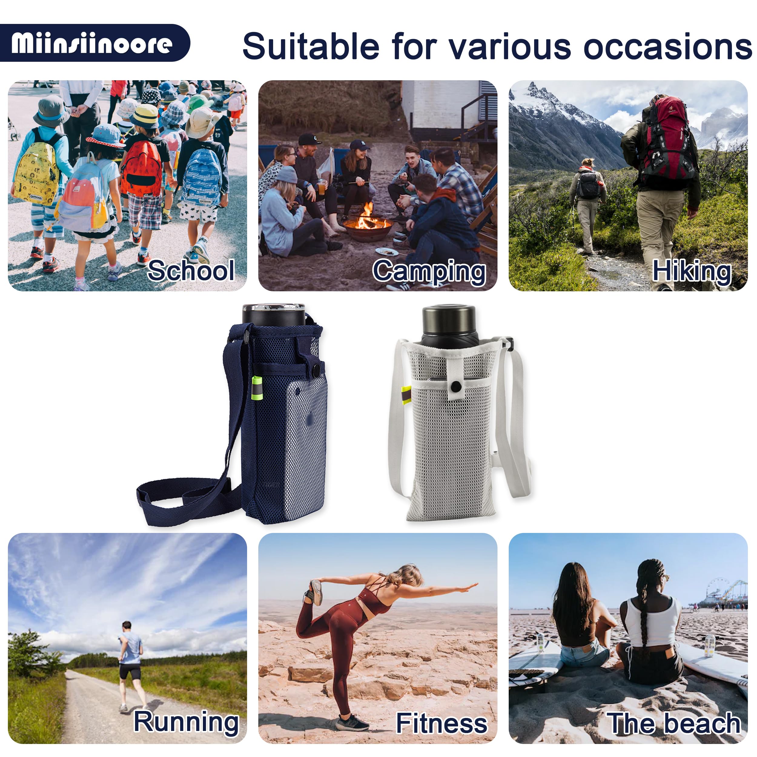 3 Pack Mesh Water Bottle Holder - Adjustable Shoulder Strap Sling Bag & Pouch for Hiking, Camping, Walking - Perfect for Outdoor Adventures, Gym & Daily Use