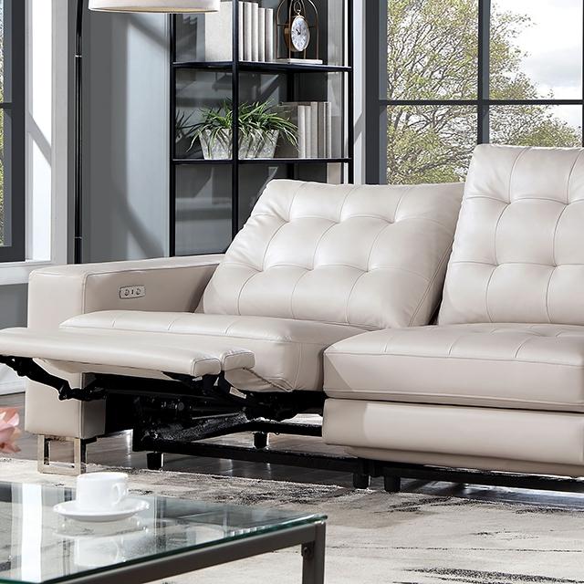 ABBERTON Power Loveseat Recliner Sofa - Beige Fabric Upholstery, Adjustable Headrest & Lumbar Support - Perfect for Living Room, Home Theater & Small Spaces