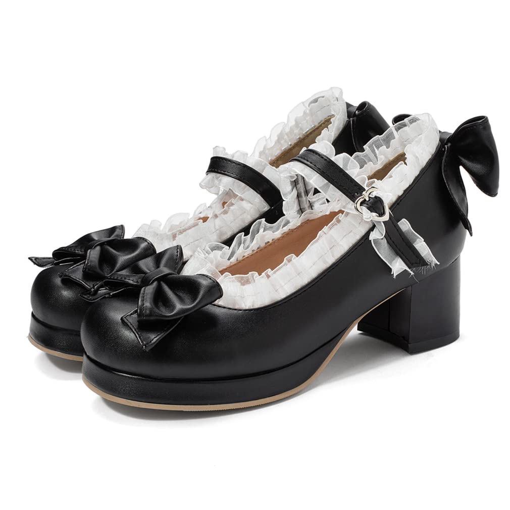SO SIMPOK Women's Brown Lolita Shoes - Mid Chunky Heels Platform Mary Jane Pumps with Lace Detail | Cosplay, Party, Vintage Dress Shoes for Anime, Gothic, Retro Fashion Events
