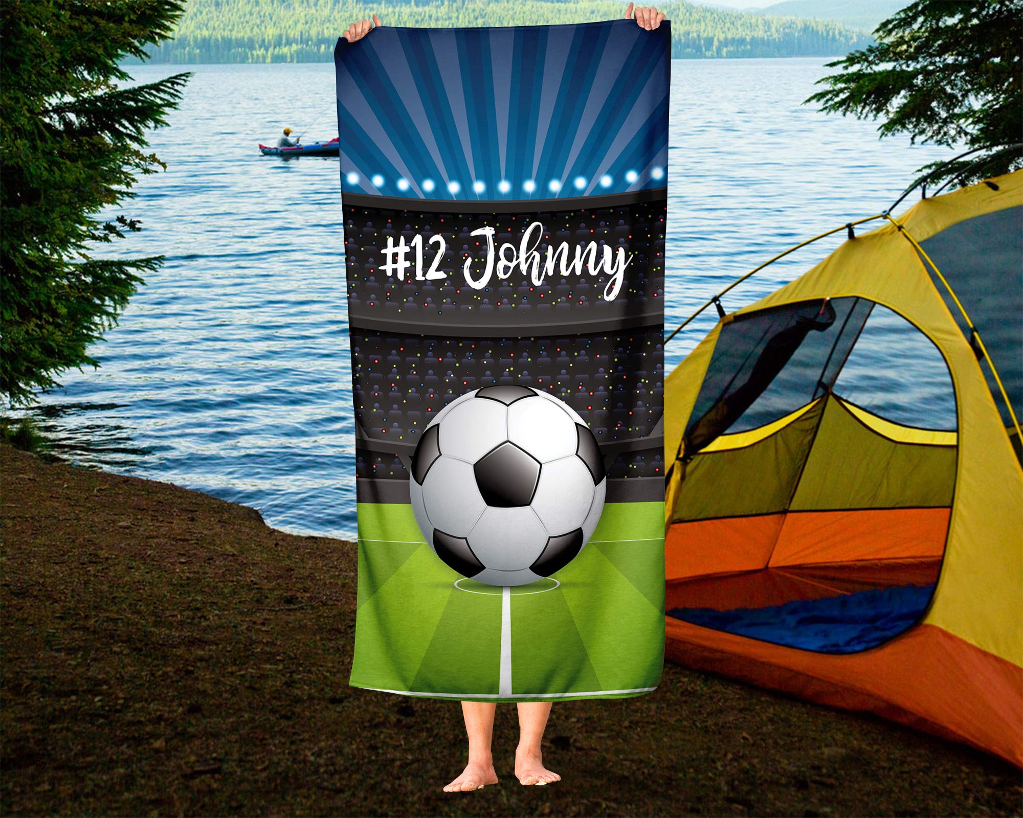 Custom Soccer Themed Towel for Kids - Personalized Travel, Beach, Pool & Bath Towel Set for Boys & Girls | Soft Absorbent Soccer Ball Design for Toddlers & Adults | Perfect for Sports Events, Swimming & Backyard Fun