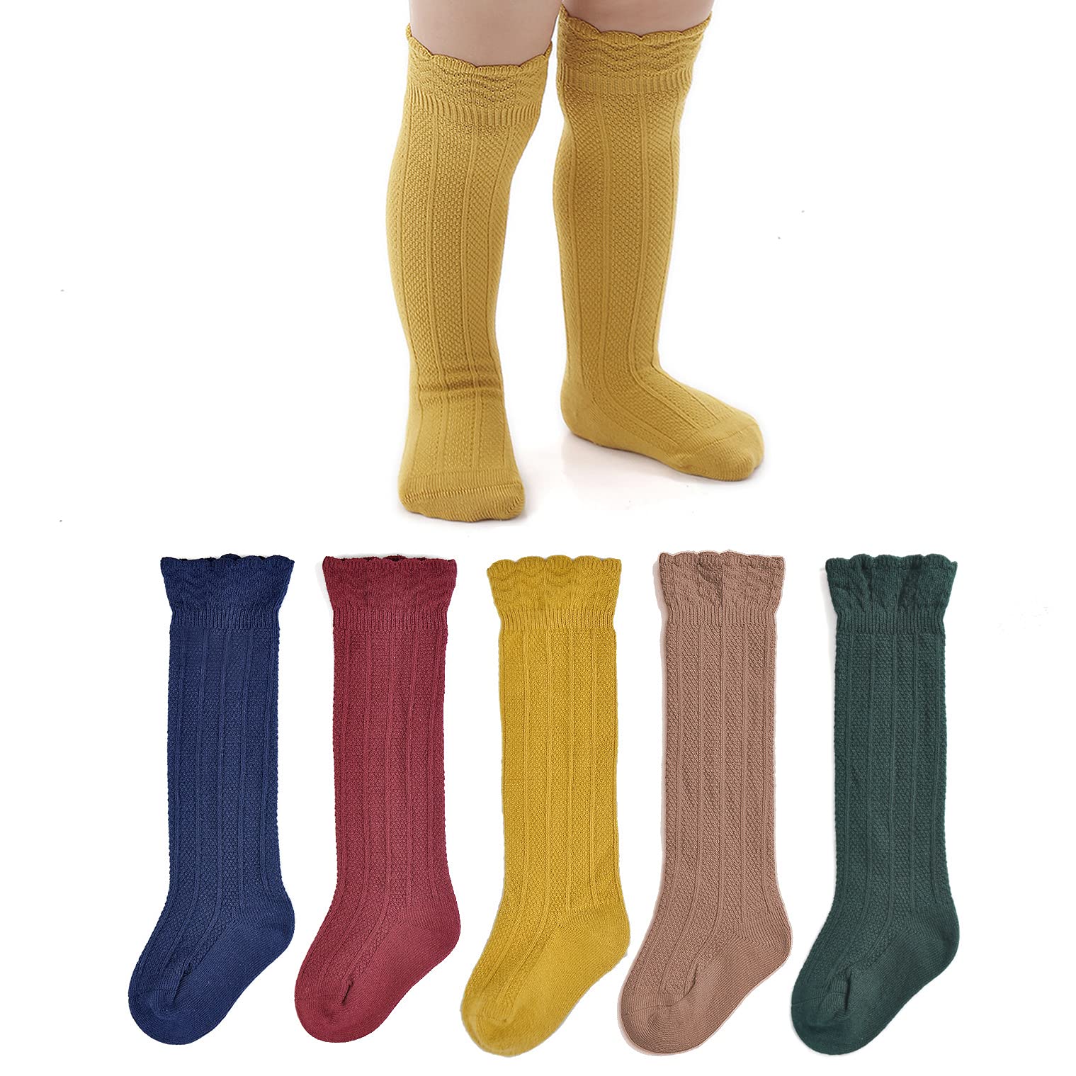 EPEIUS Baby Girls & Boys Knee High Socks - Uniform Tube Ruffled Stockings for Infants & Toddlers (3/5 Pack) - Perfect for School, Dance, Parties & Everyday Wear