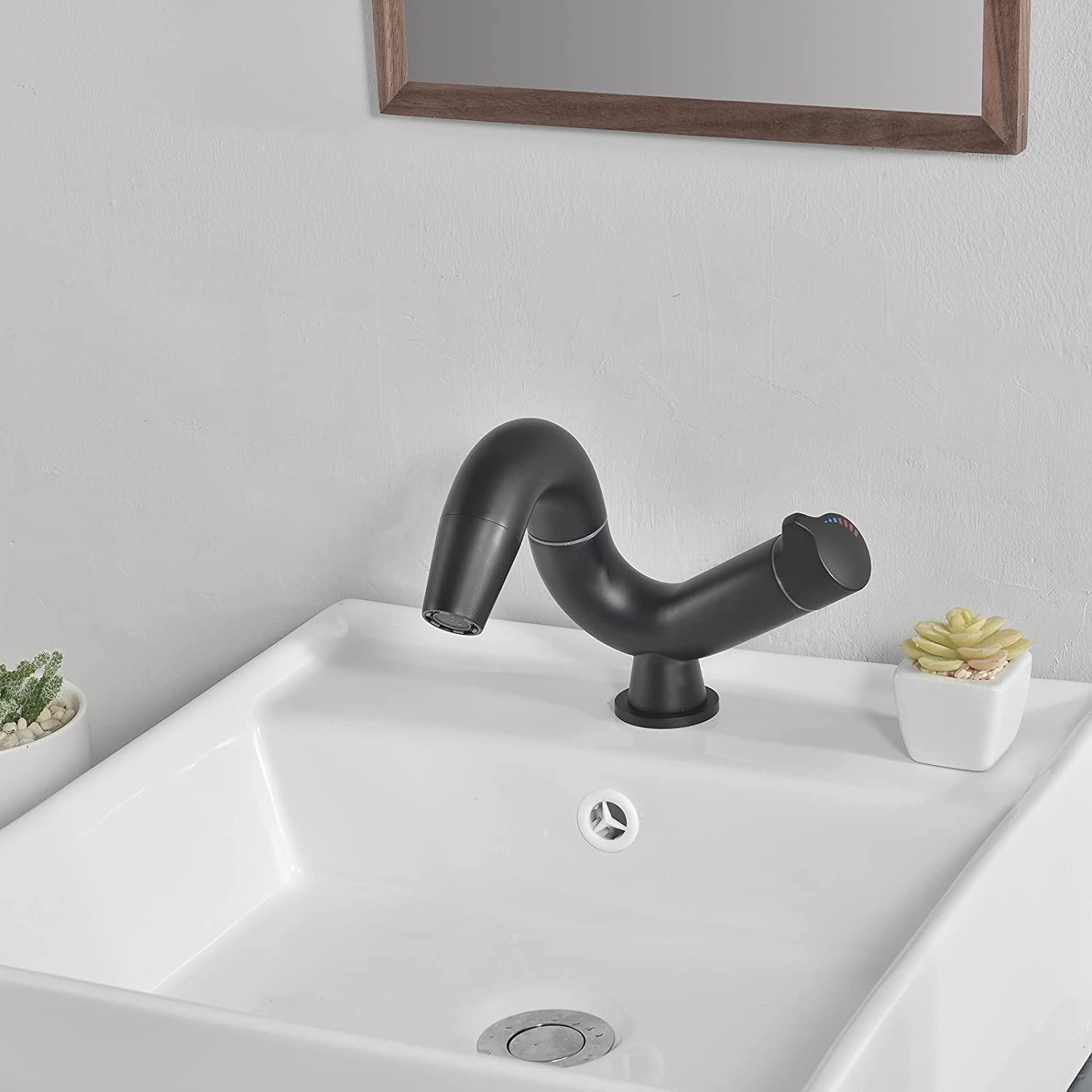 Modern Single Handle Bathroom Sink Faucet - 360° Swivel Spout, Solid Brass Construction in Matte Black - Perfect for Small Bathrooms, Powder Rooms & Vanity Makeovers