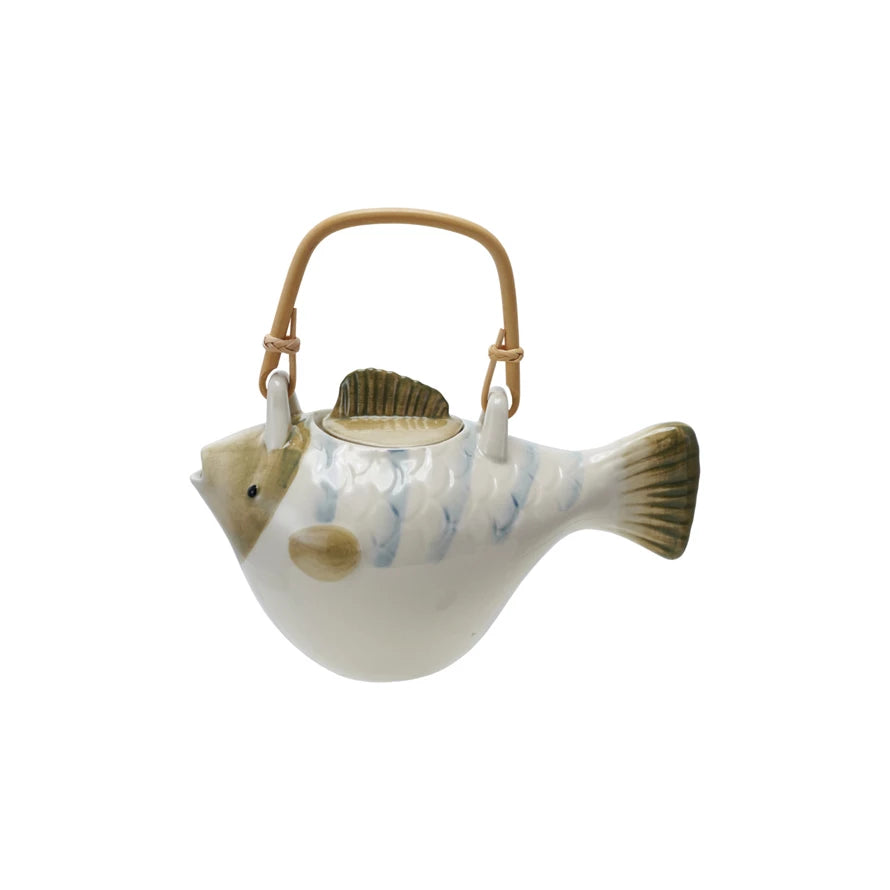 Hand Painted Ceramic Fish Teapot - 16oz Artisan Tea Pot with Lid - Unique Gift for Tea Lovers, Perfect for Afternoon Tea & Home Decor