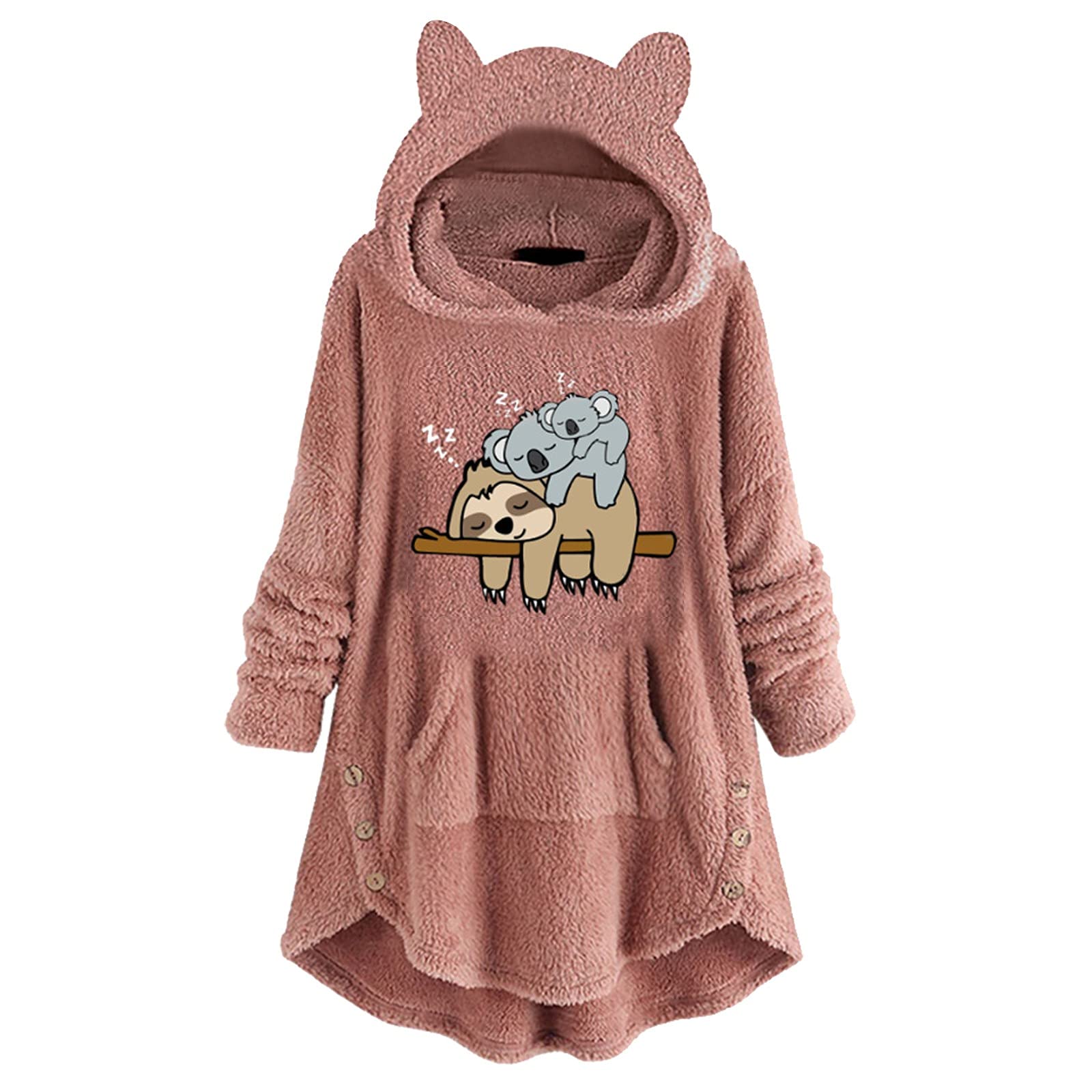Women's Zip Up Hoodie with Cat Ear Design - Long Sleeve Fleece Sweatshirt with Cute Print & Button Pocket | Perfect for Casual Wear, Street Fashion & Winter Outfits