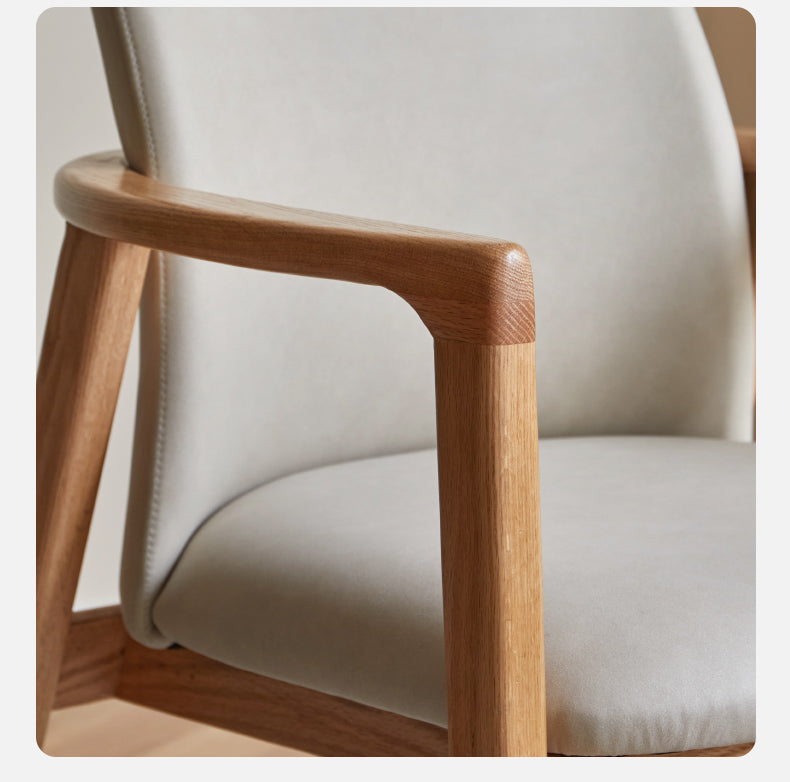 Premium Solid Oak & Ash Wood Chair with Organic Leather Upholstery - Ergonomic Office & Living Room Furniture for Home & Workspace