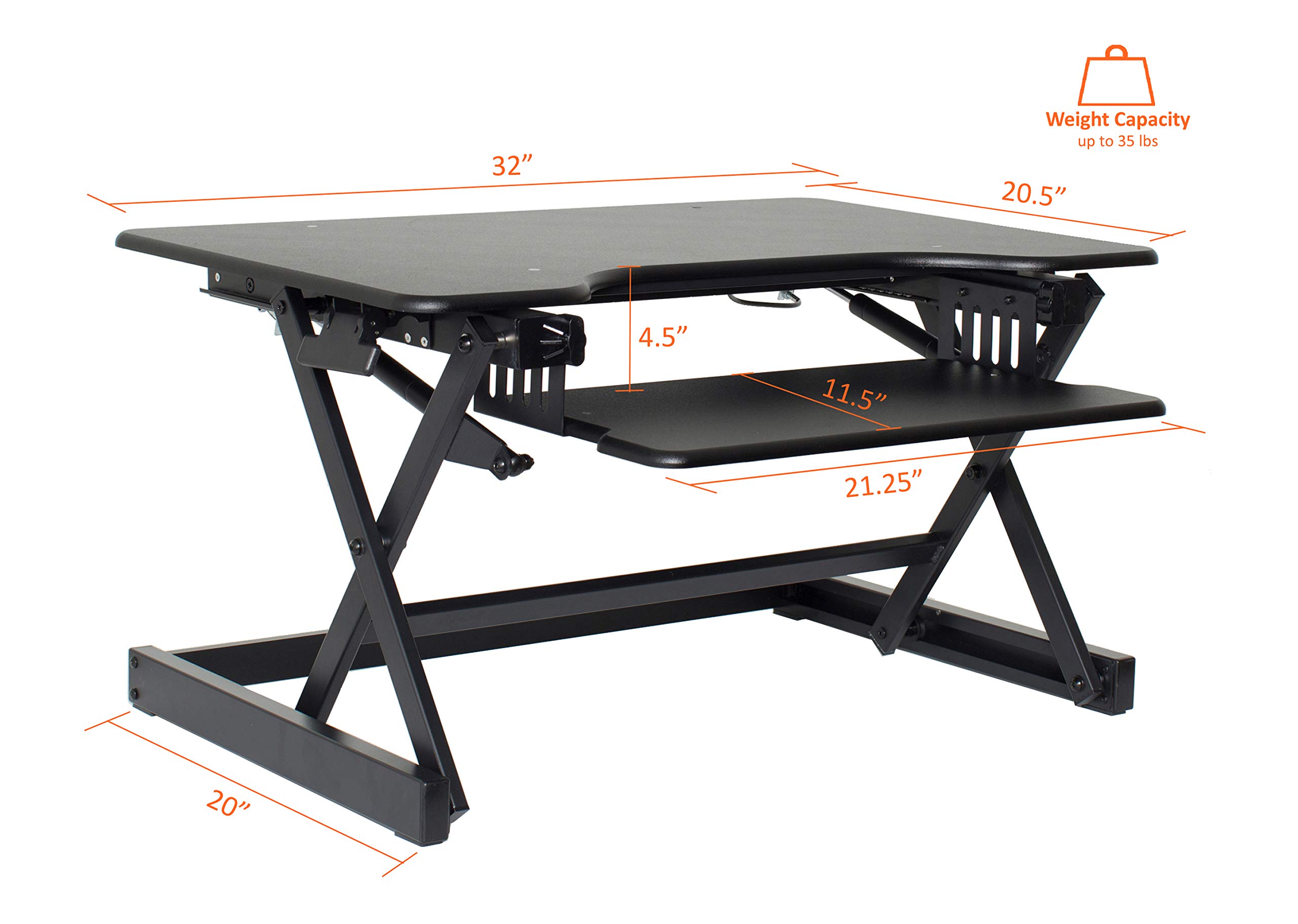 Lorell Adjustable Desk Riser Plus - Ergonomic Standing Desk Converter for Home & Office - Height Adjustable Computer Stand for Laptop & Monitor - Perfect for Work from Home & Office Workspace Setup