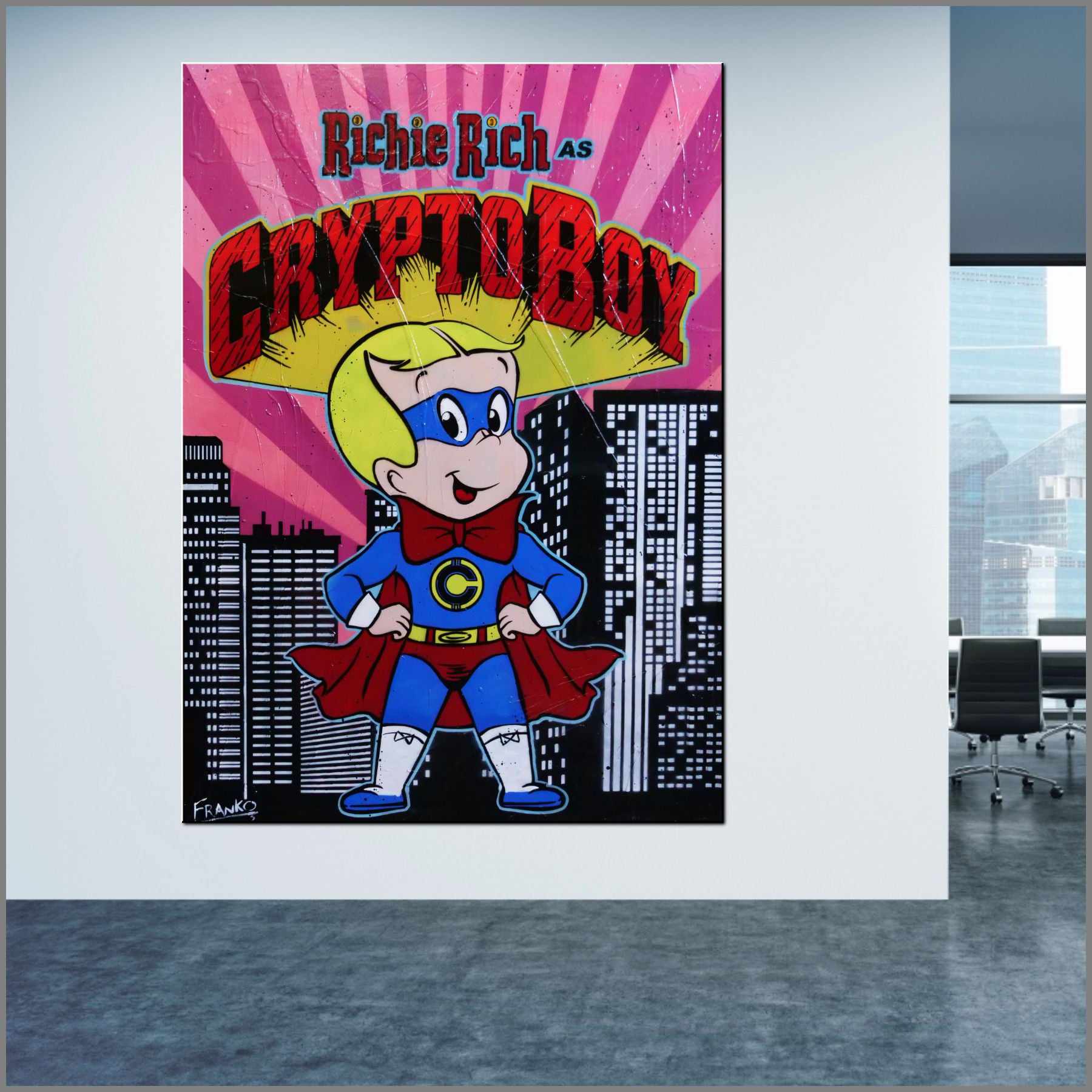 Richie Rich Textured Urban Pop Art Painting - 140cm x 100cm Crypto Boy Rules Wall Decor for Modern Living Room & Office