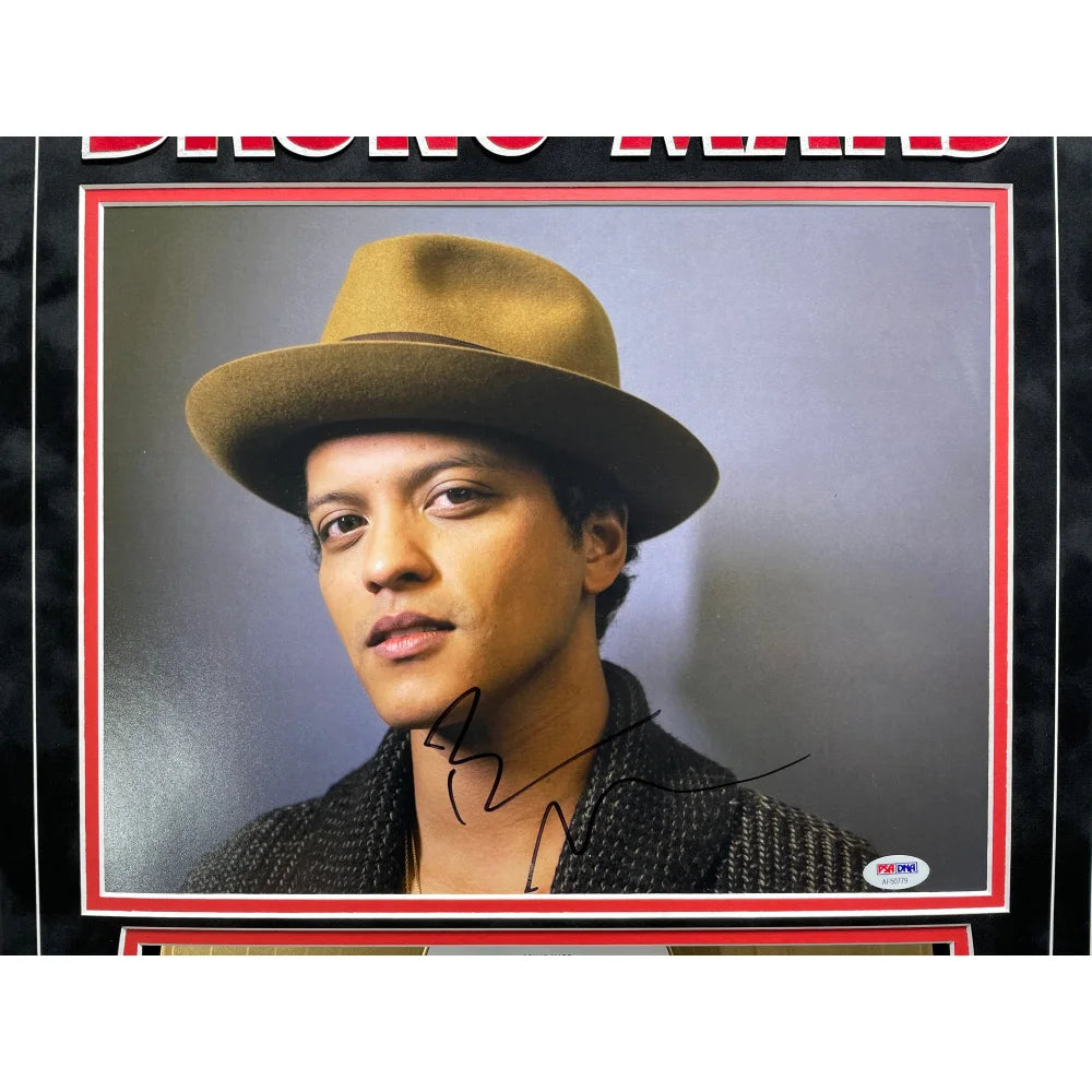 Bruno Mars Autographed 11x14 Photo with Gold Record Framed Collage - PSA/DNA Certified COA - Signed 24k Magic Memorabilia - Perfect for Music Fans Collectors and Home Decor