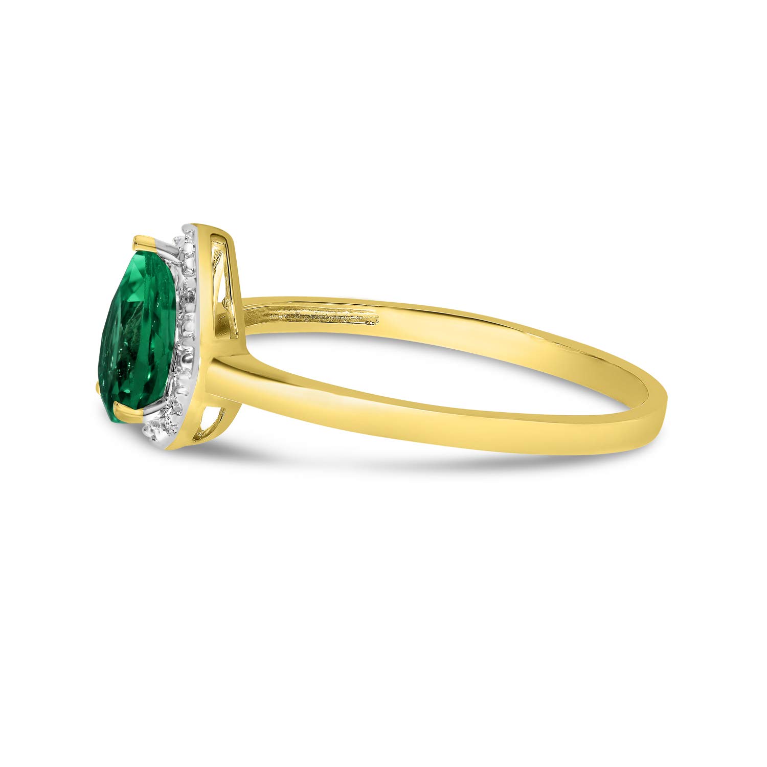 10K Yellow Gold Pear-Cut Emerald and Diamond Ring for Women – Elegant Engagement, Wedding, Anniversary Gift for Her