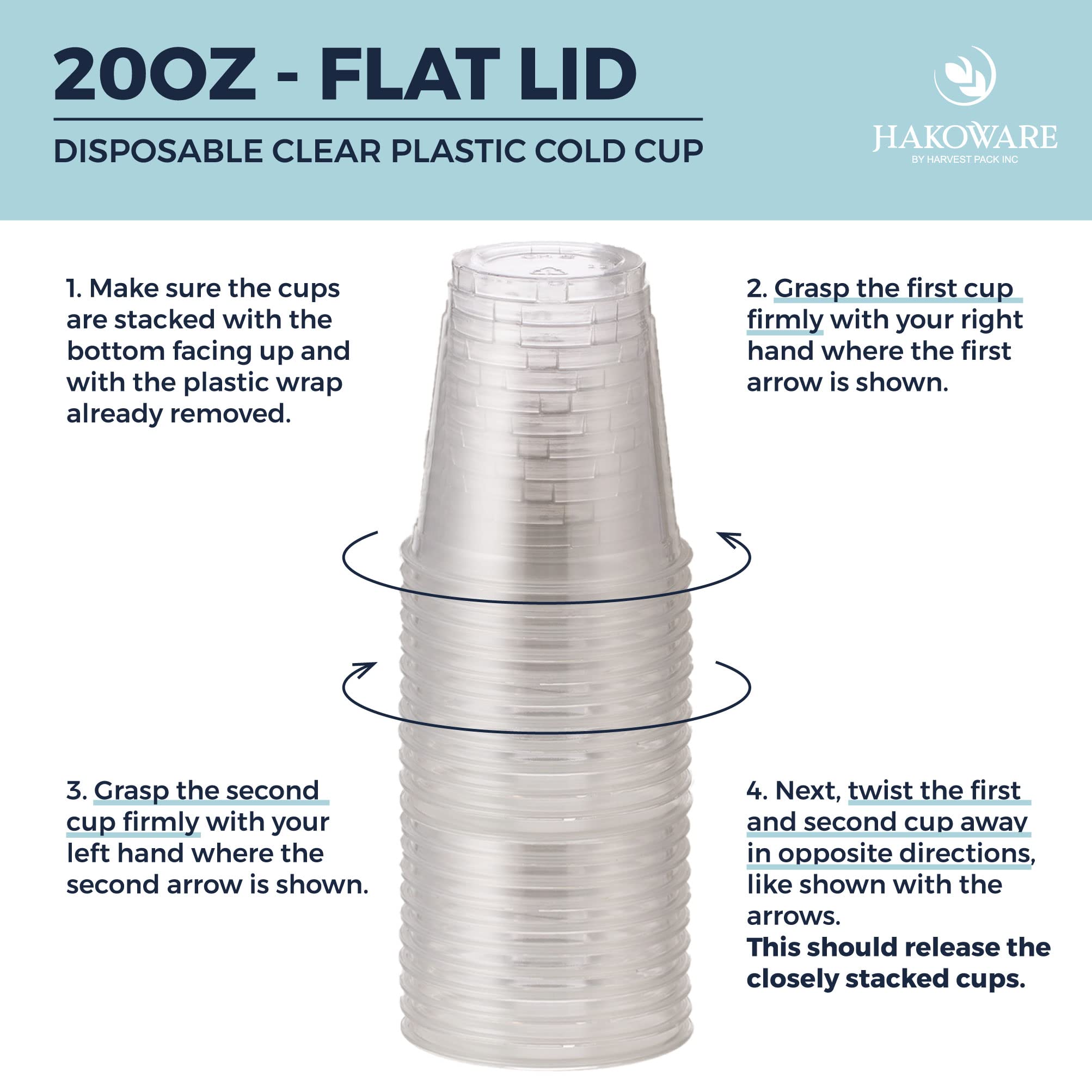 [1000 SET] HAKOWARE 20 oz Ultra Clear Disposable Plastic Cups with Flat Lids - Bulk Cold Drink Tumblers for Wedding, Party, Iced Coffee, Beer & Juice - Perfect for Catering, Events & Outdoor Gatherings