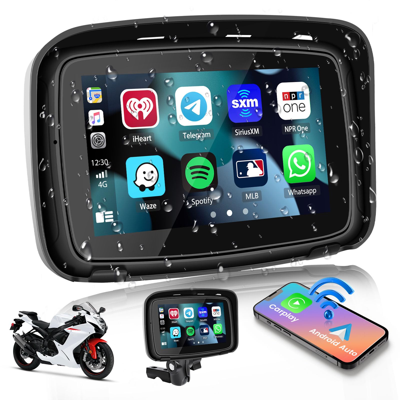 Roinvou 5'' Waterproof Wireless CarPlay & Android Auto Motorcycle GPS Navigator - Portable Touchscreen Display w/Dual Bluetooth, Easy Installation - Perfect for Adventure Riding, Commuting & Navigation