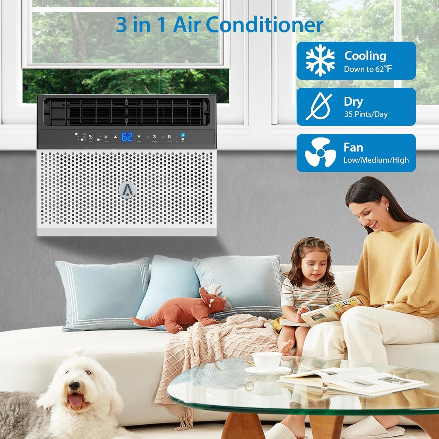 8000BTU U-Shaped Window Air Conditioner - Ultra Quiet, Energy Efficient AC Unit Cools Up to 370 Sq.Ft - Remote Control & Washable Filter - Perfect for Bedrooms, Living Rooms & Small Offices