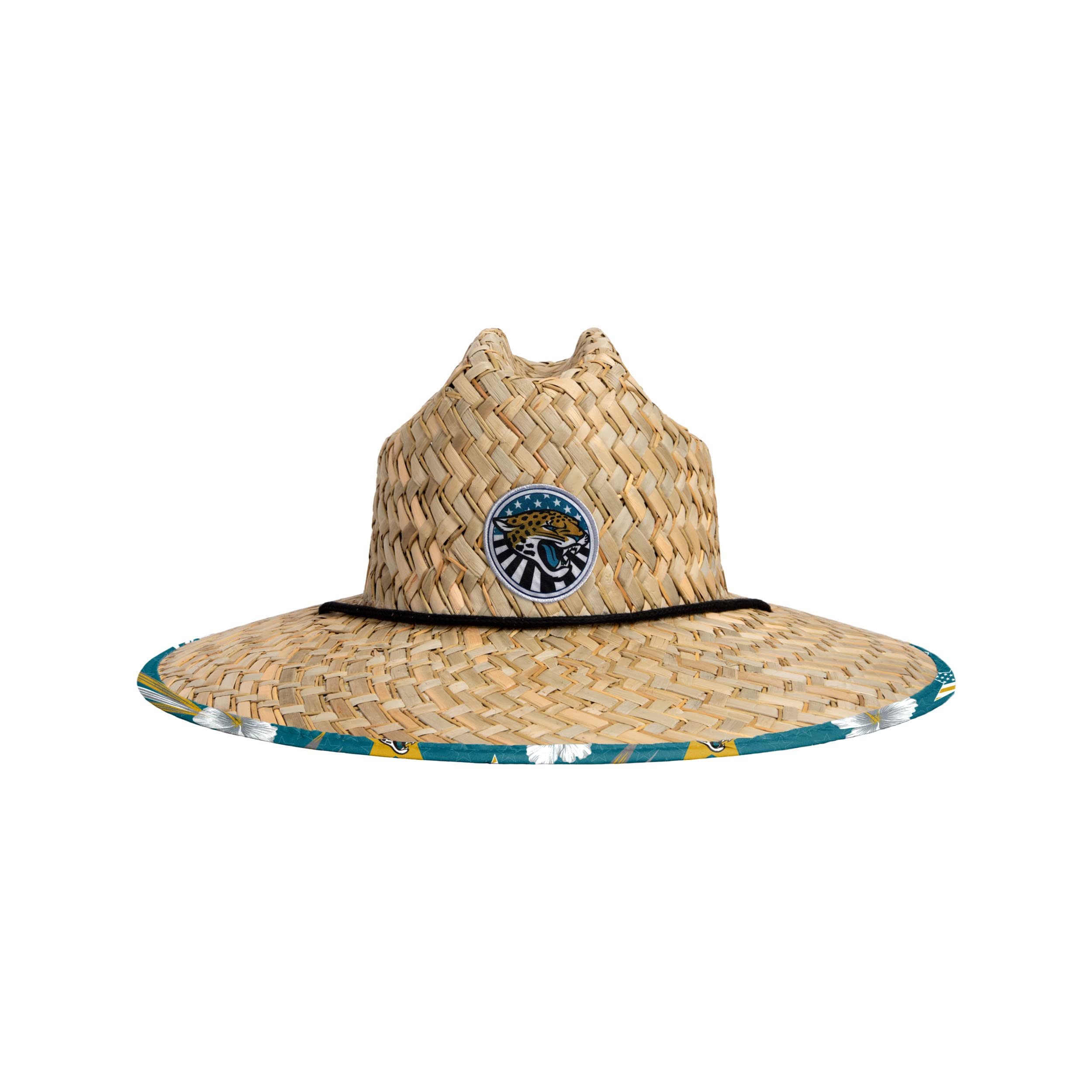 FOCO Men's NFL Team Logo Floral Lifeguard Beach Straw Sun Hat - Adjustable Brim Summer Hat for Beach, Pool, Vacation & Outdoor Activities